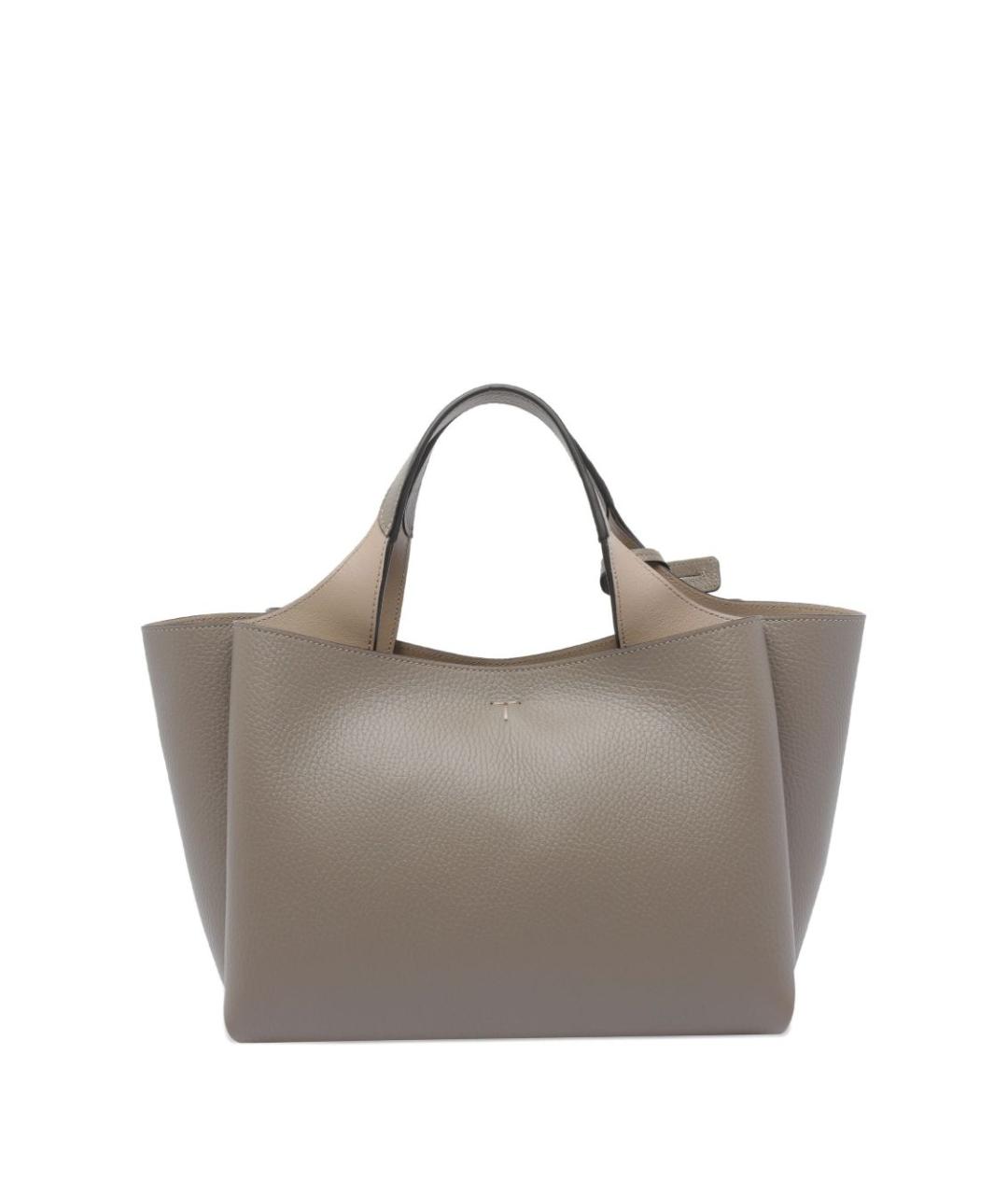 TOD'S Серая кожаная сумка тоут, фото 2