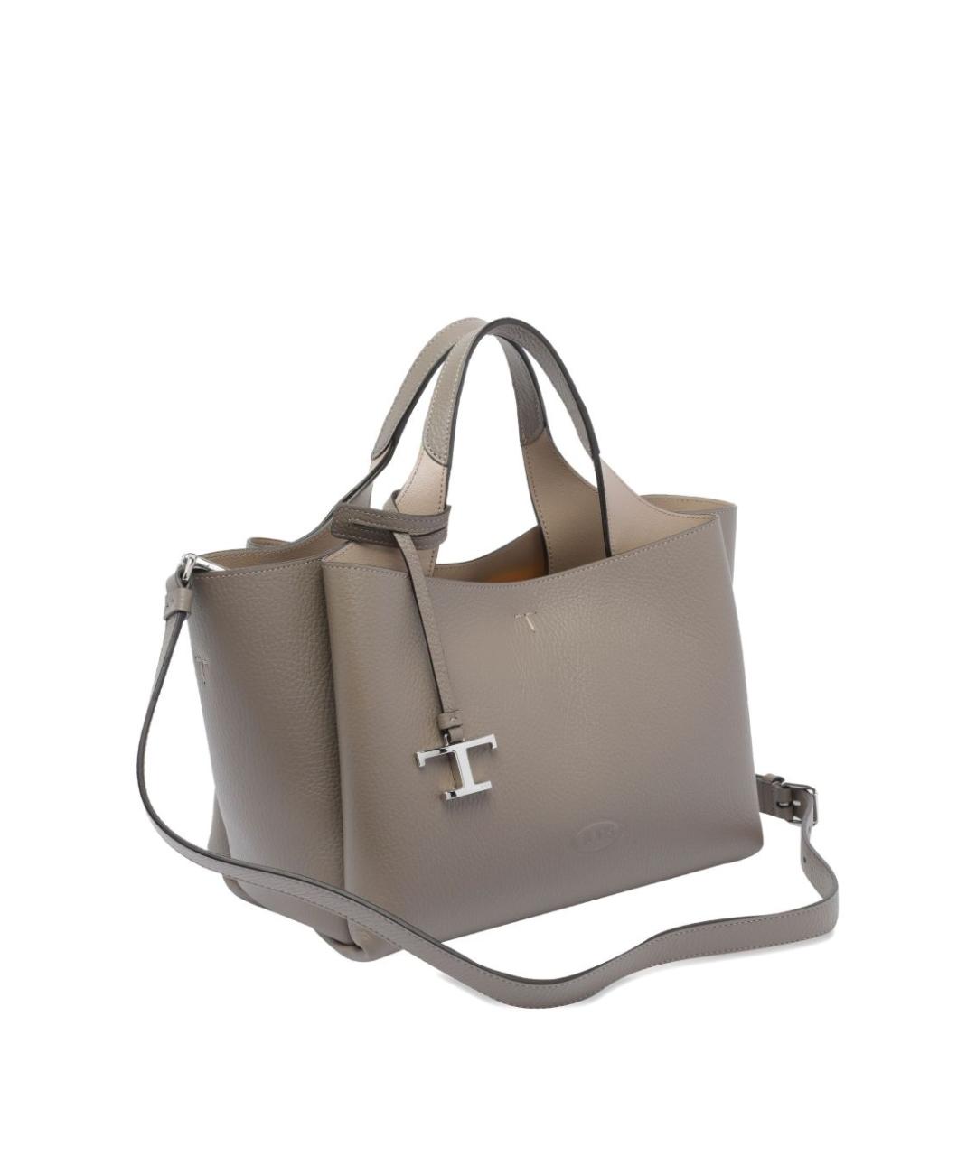 TOD'S Серая кожаная сумка тоут, фото 3