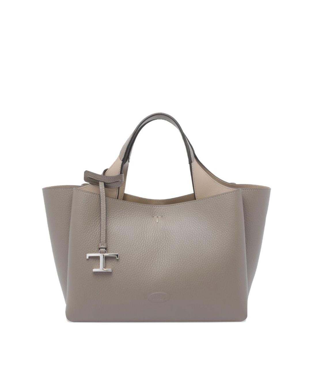 TOD'S Серая кожаная сумка тоут, фото 1