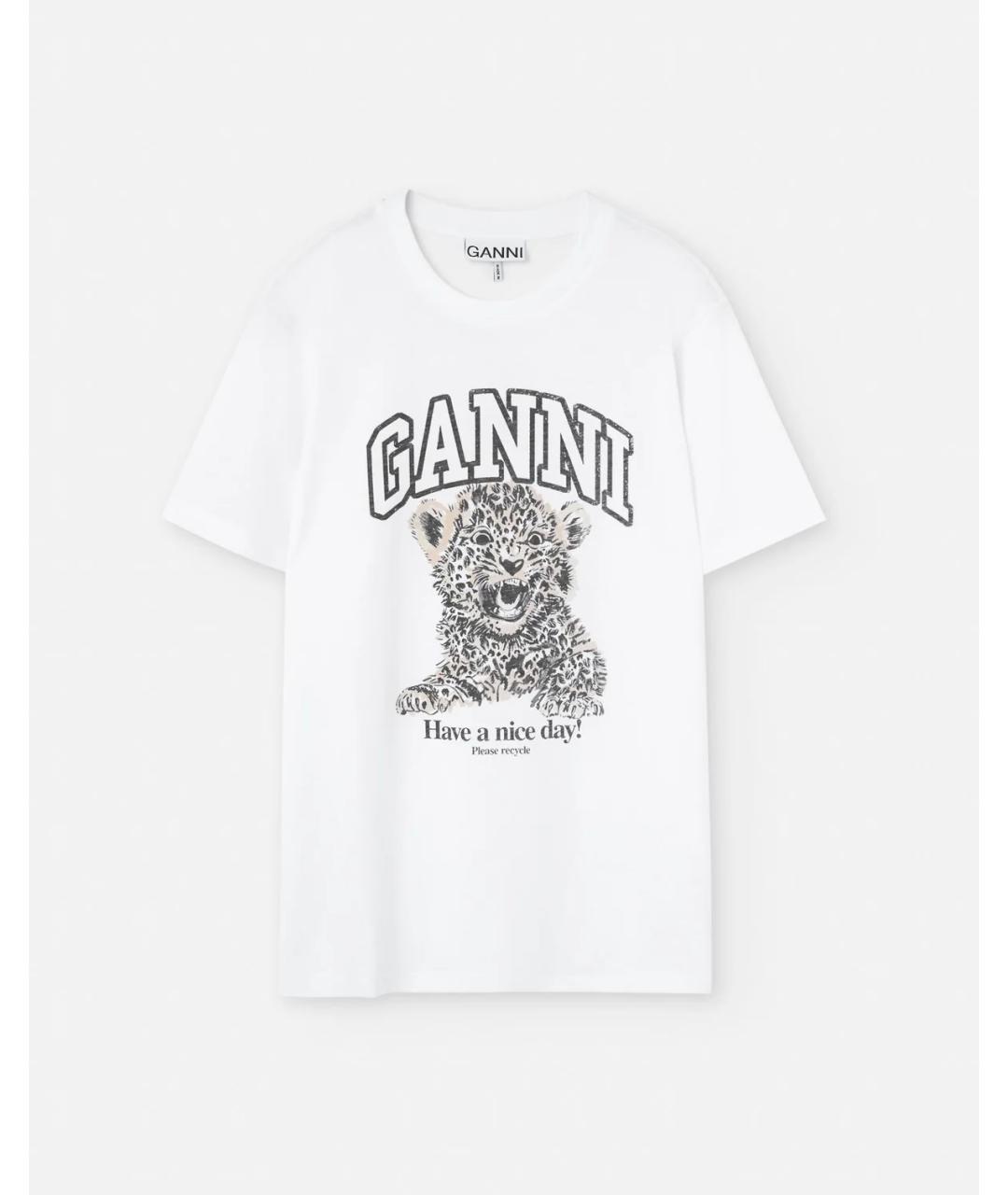 GANNI Белая хлопковая футболка, фото 5