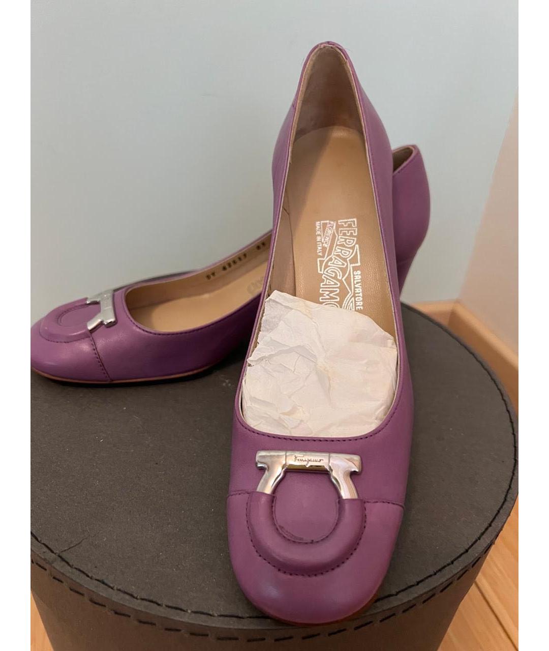 FERRAGAMO Фиолетовые кожаные туфли, фото 2