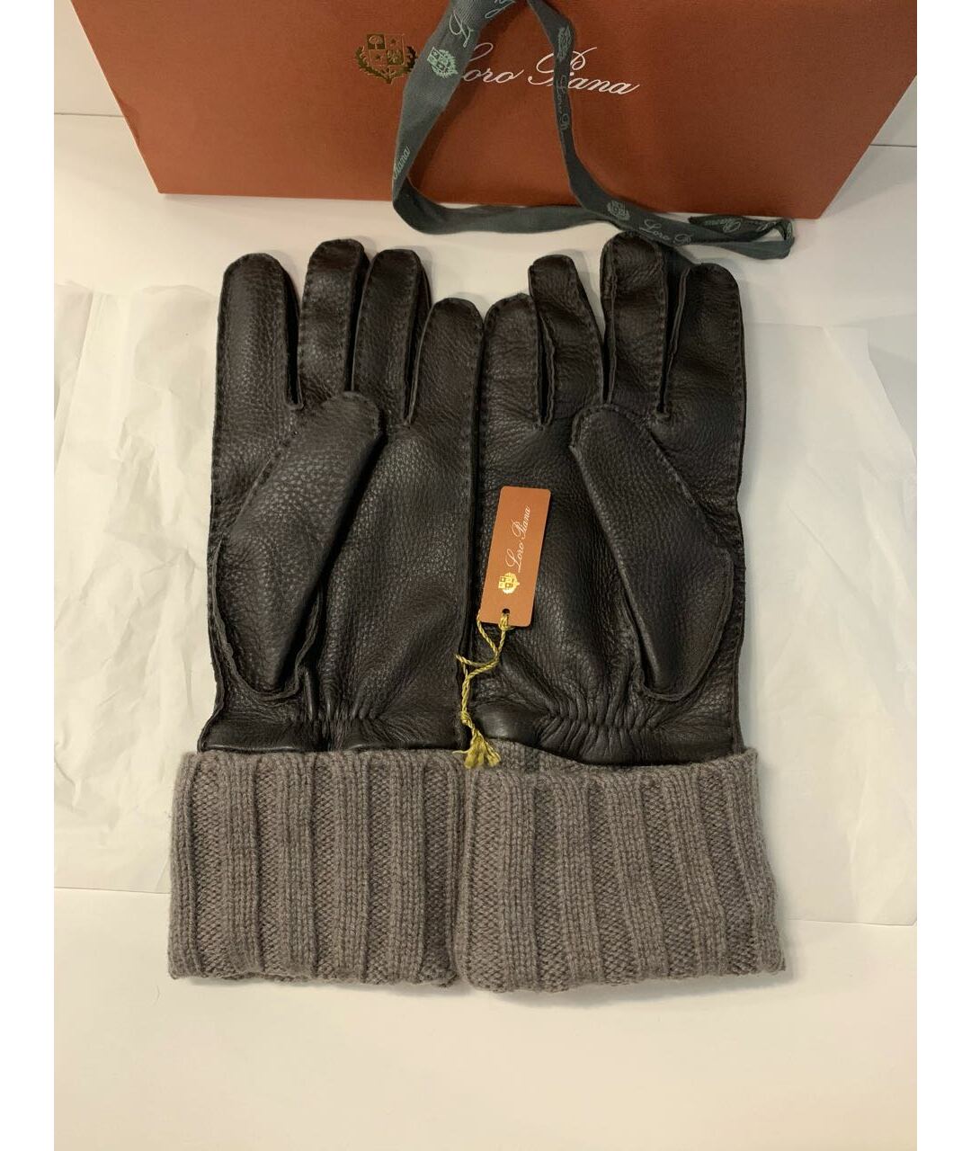LORO PIANA Коричневые кожаные перчатки, фото 2