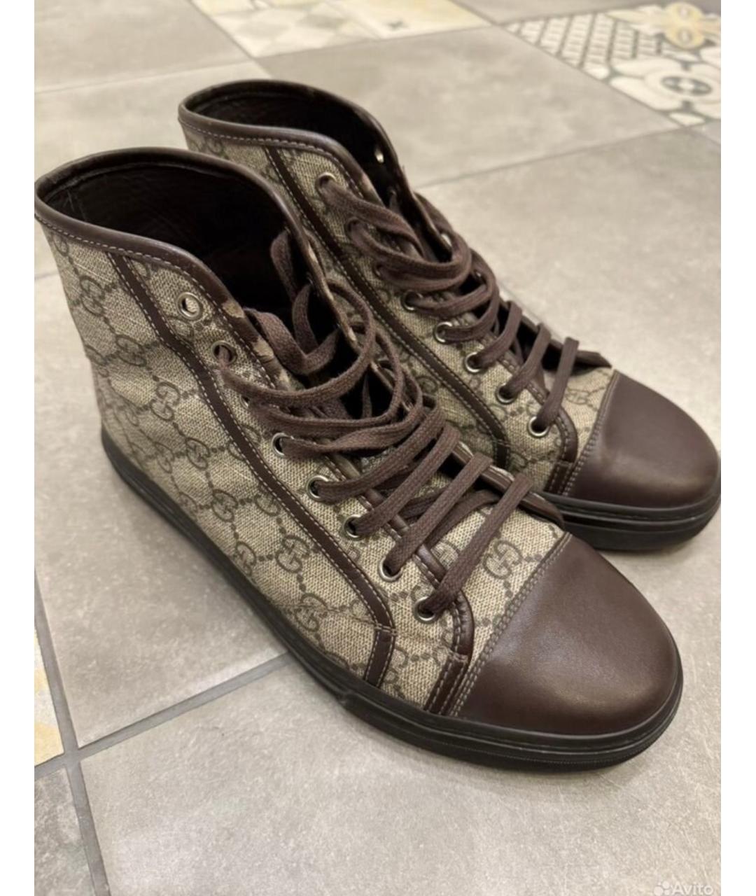 GUCCI Бежевые кожаные высокие кроссовки / кеды, фото 8
