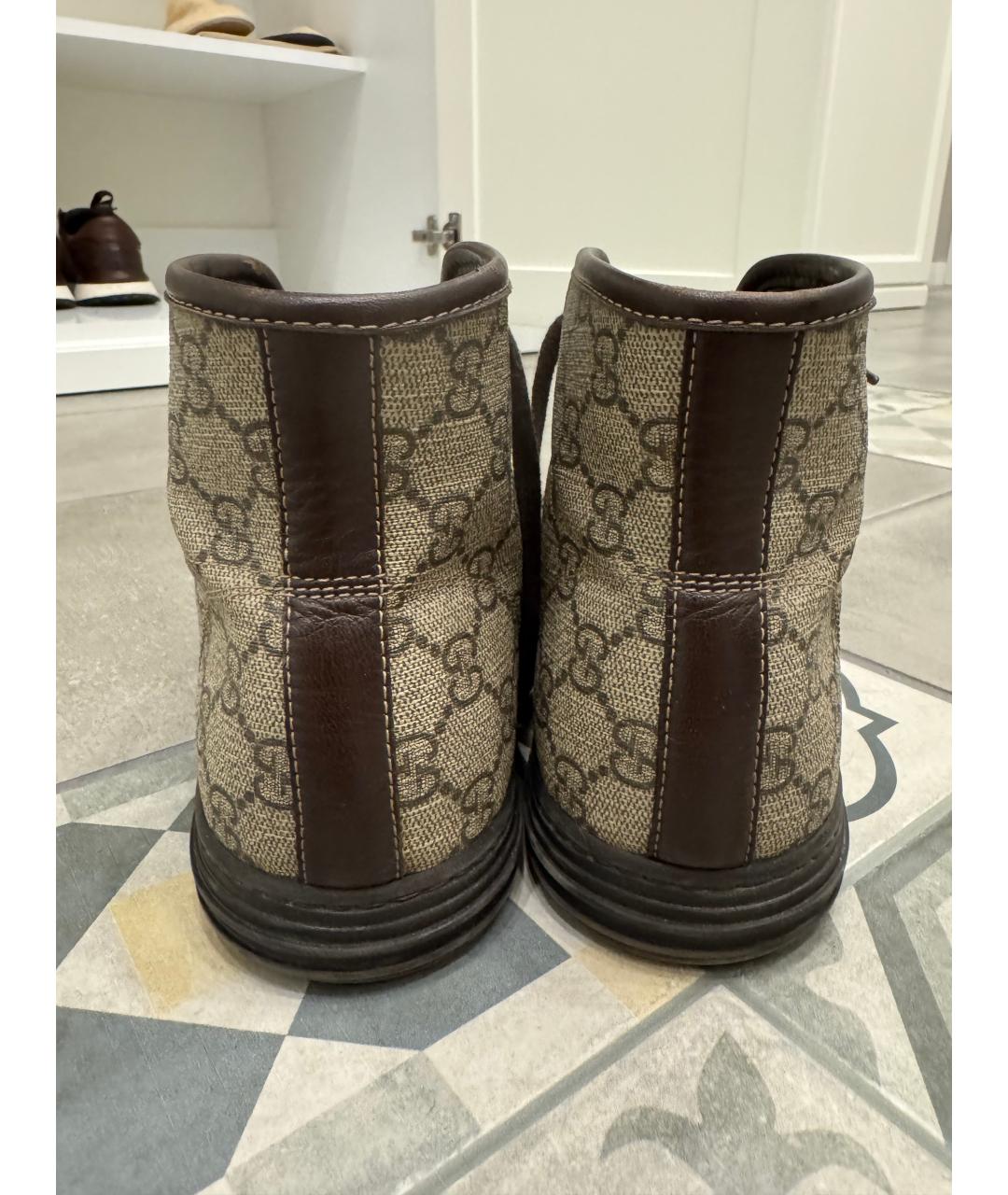 GUCCI Бежевые кожаные высокие кроссовки / кеды, фото 5