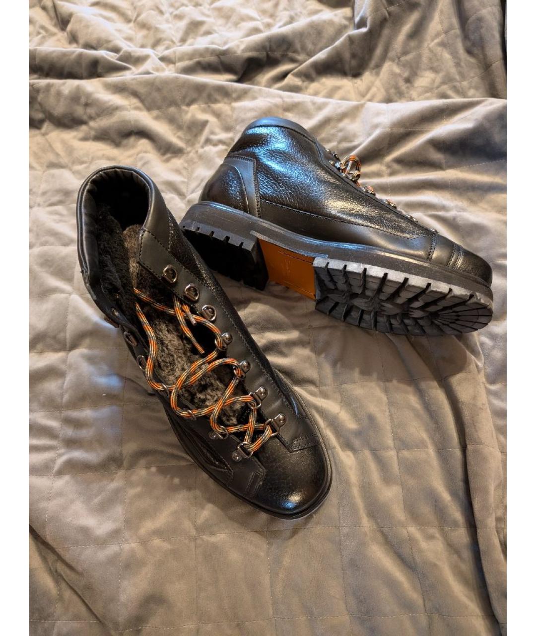 SANTONI Черные кожаные высокие ботинки, фото 4