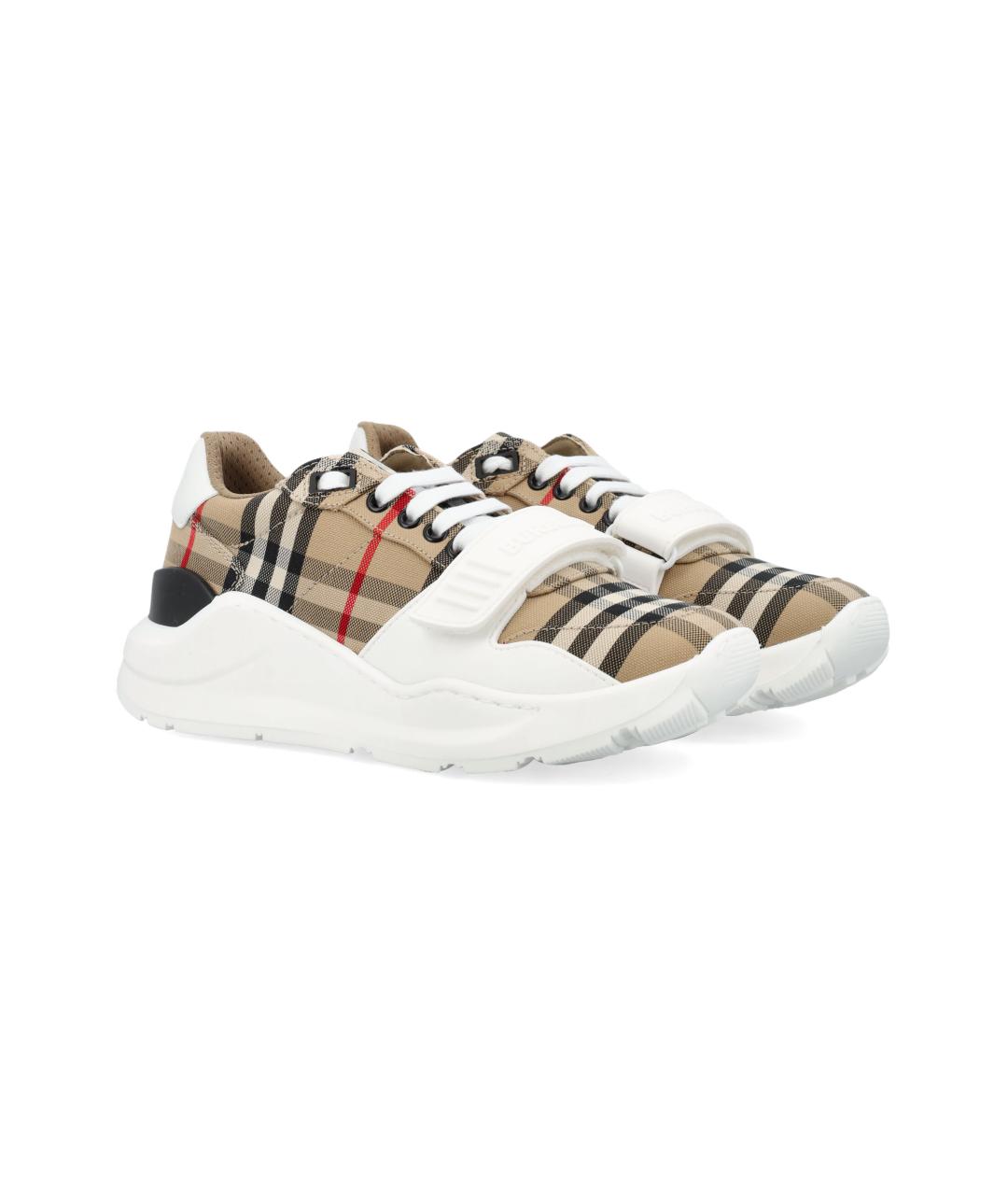 BURBERRY Бежевые текстильные низкие кроссовки / кеды, фото 2