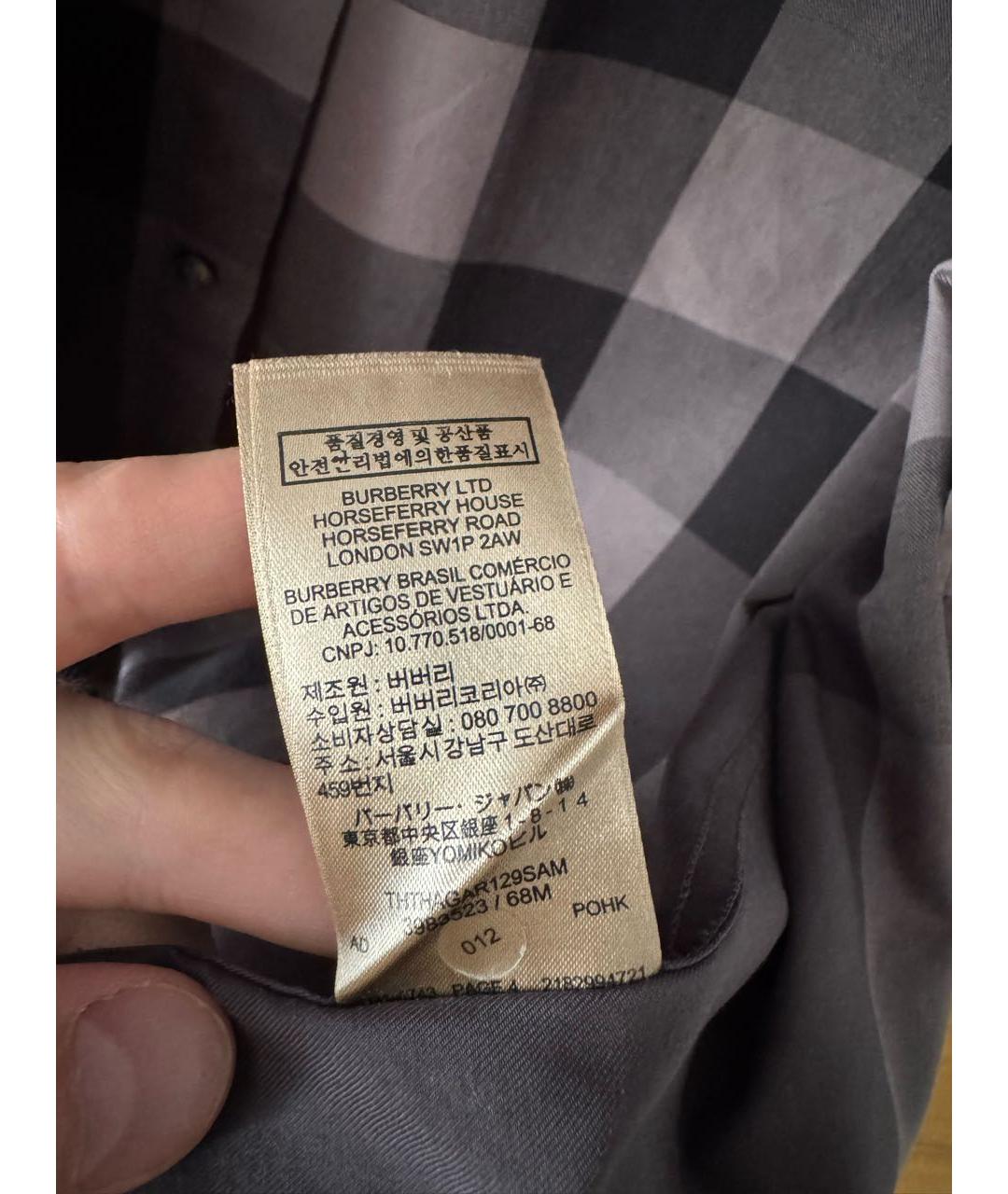 BURBERRY Серая хлопковая кэжуал рубашка, фото 5