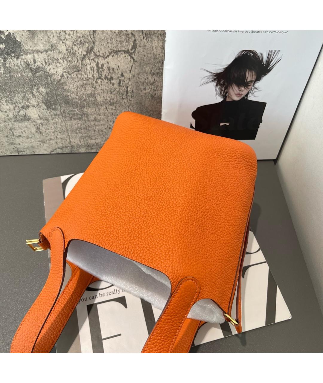 HERMES Оранжевая кожаная сумка через плечо, фото 4