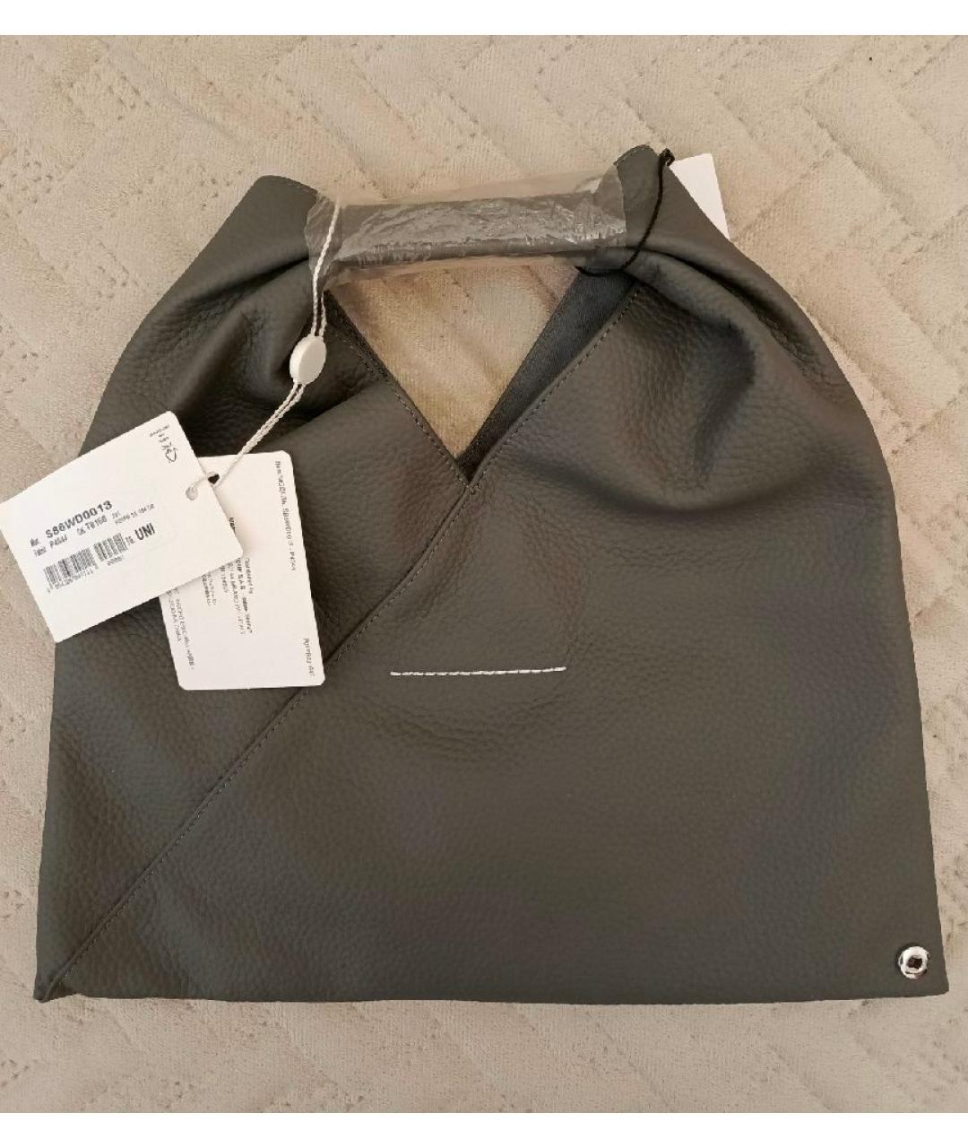 MAISON MARGIELA Серая кожаная сумка с короткими ручками, фото 2