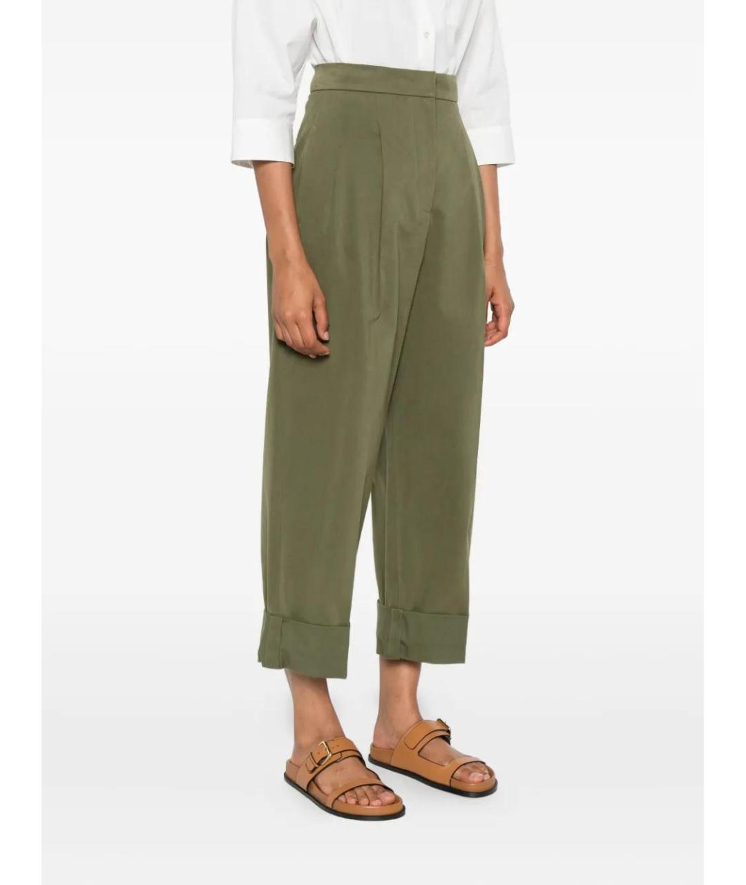 WEEKEND MAX MARA Зеленые хлопковые прямые брюки, фото 3
