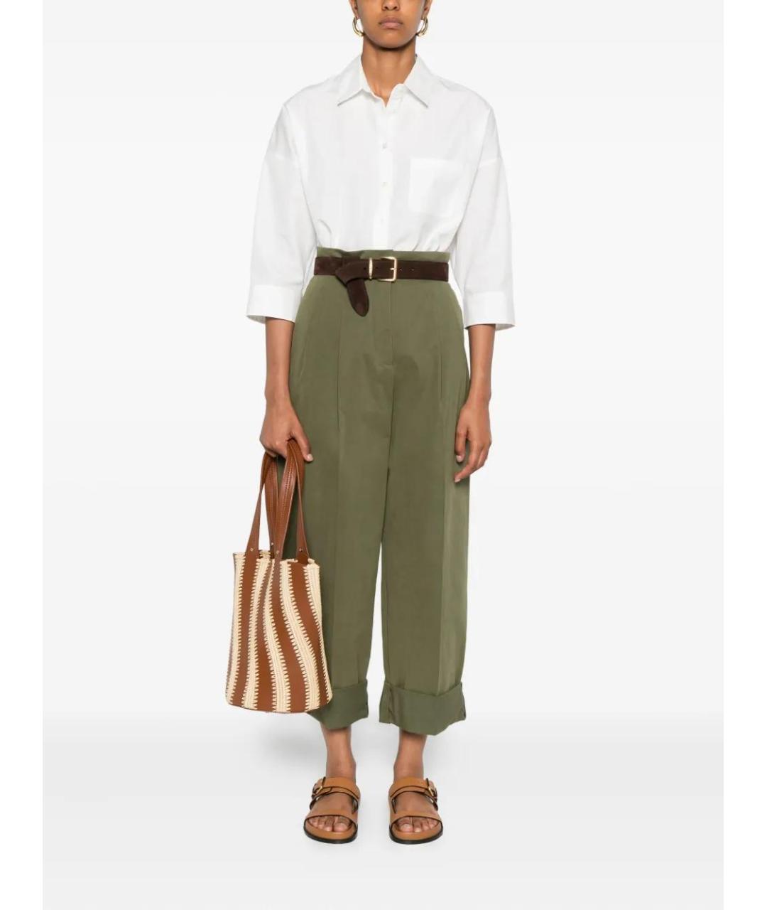 WEEKEND MAX MARA Зеленые хлопковые прямые брюки, фото 2