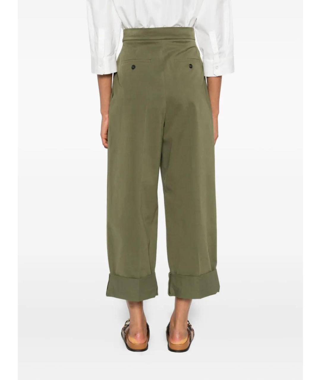 WEEKEND MAX MARA Зеленые хлопковые прямые брюки, фото 4