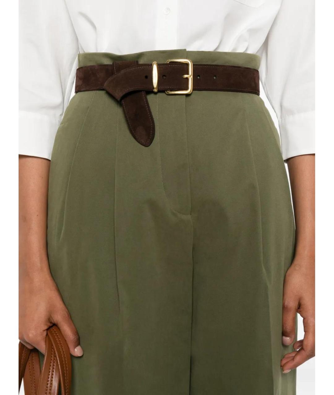 WEEKEND MAX MARA Зеленые хлопковые прямые брюки, фото 5