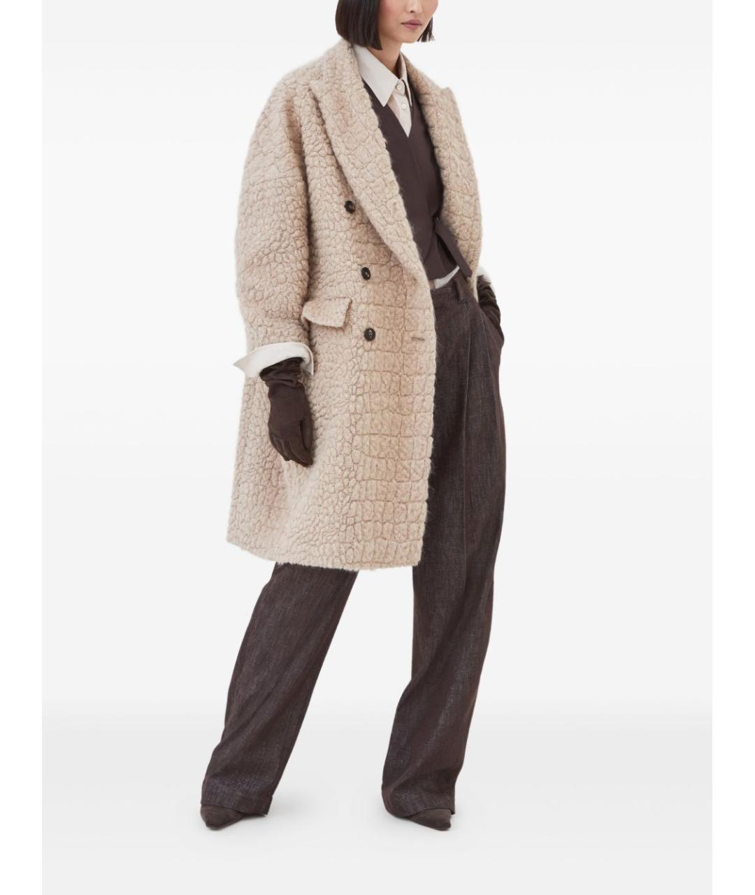 BRUNELLO CUCINELLI Бежевое шерстяное пальто, фото 4