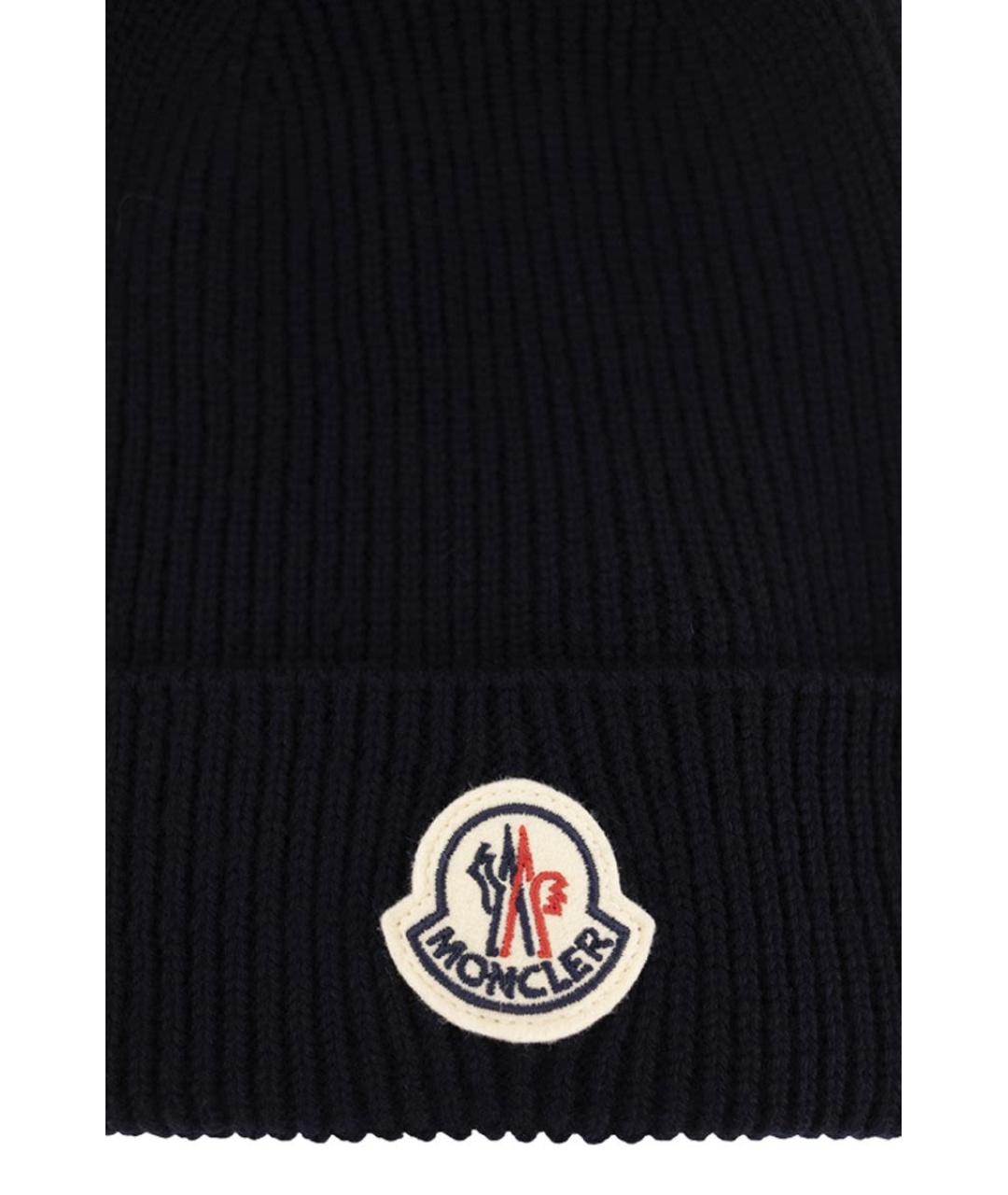MONCLER Темно-синяя шерстяная шапка, фото 3