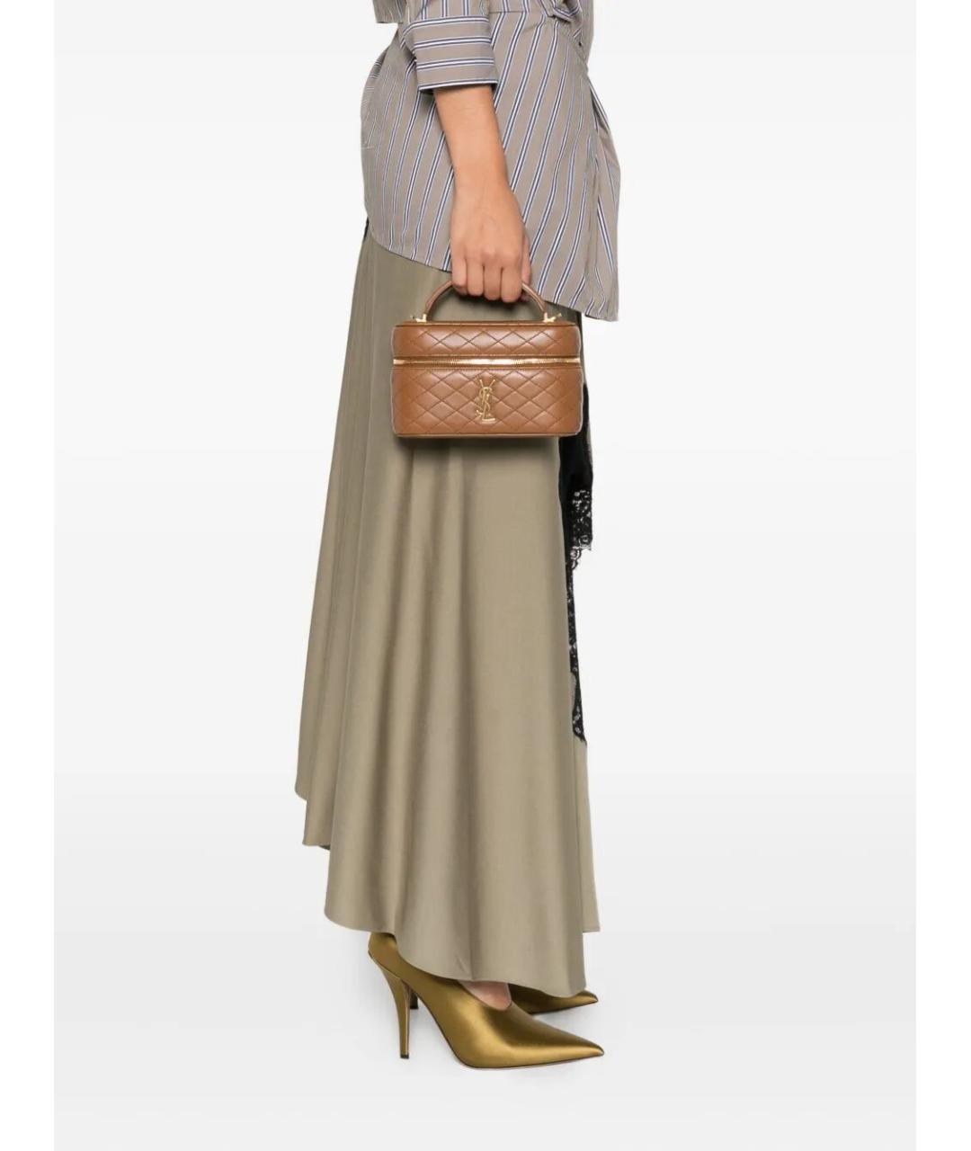 SAINT LAURENT Коричневая кожаная сумка через плечо, фото 2