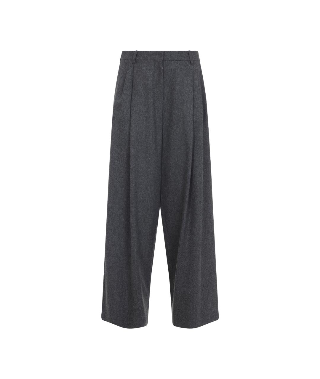 MAX MARA Серые шерстяные прямые брюки, фото 1