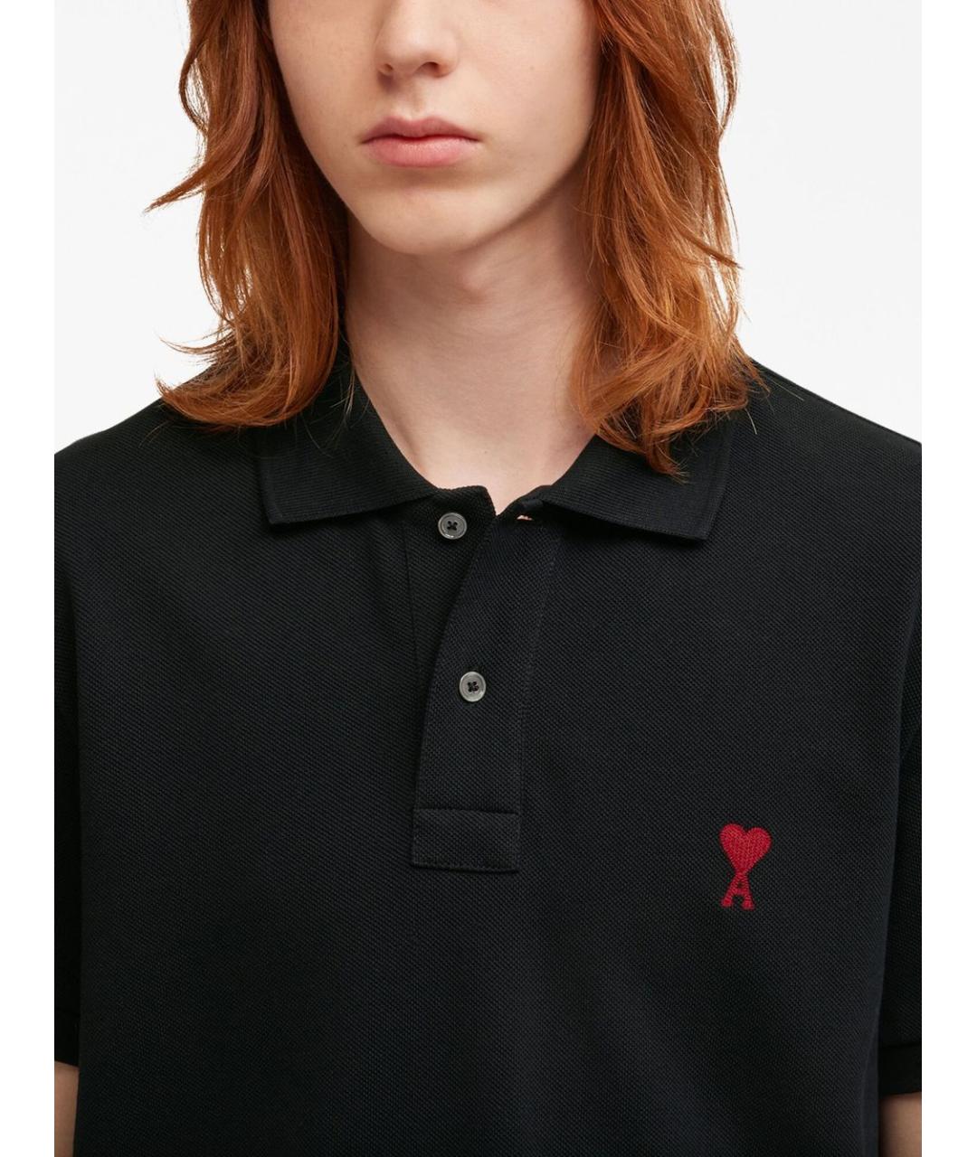 Ami Paris Черное хлопковое поло с коротким рукавом, фото 3