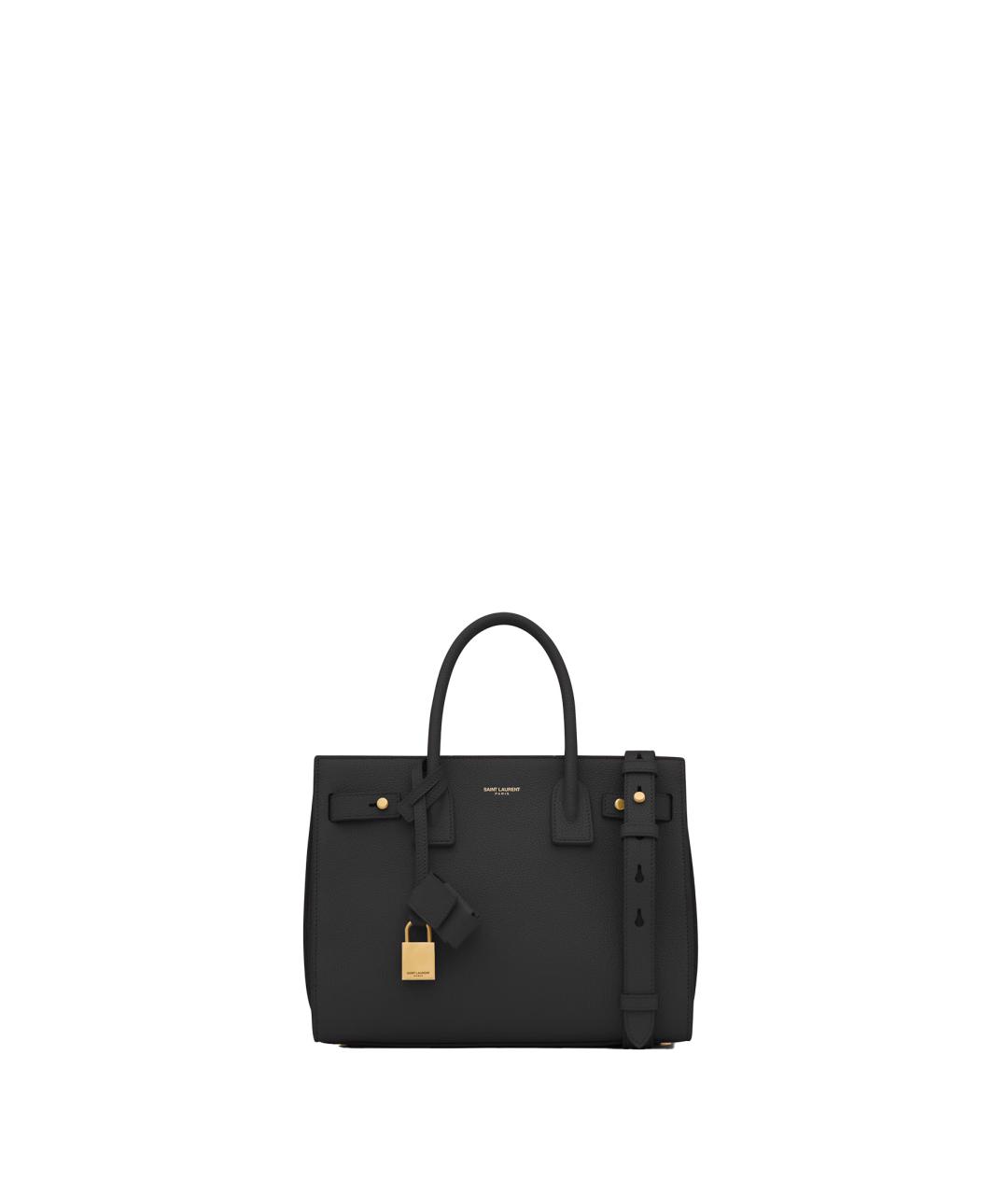 SAINT LAURENT Черная кожаная сумка тоут, фото 1