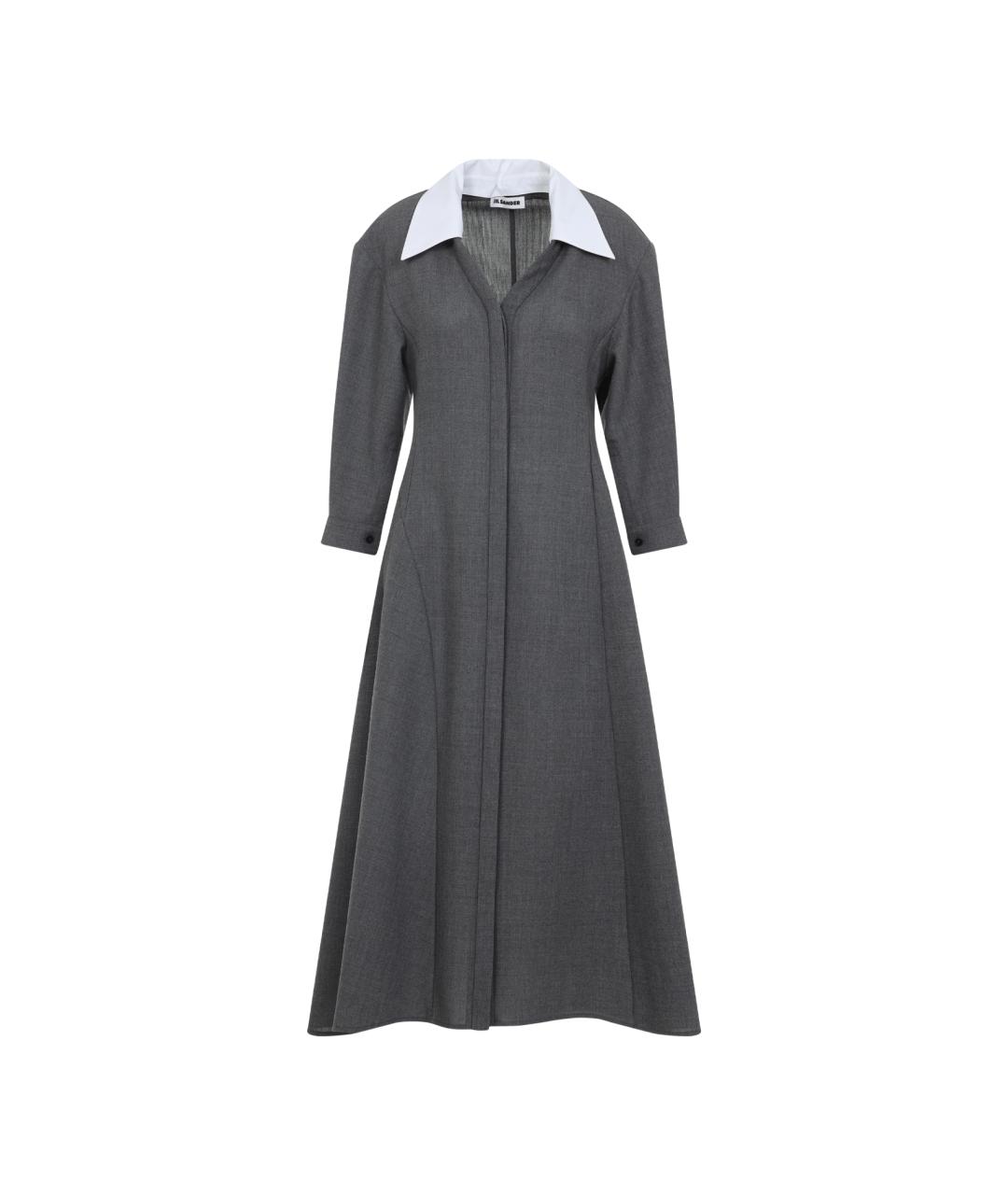 JIL SANDER Серое шерстяное повседневное платье, фото 1