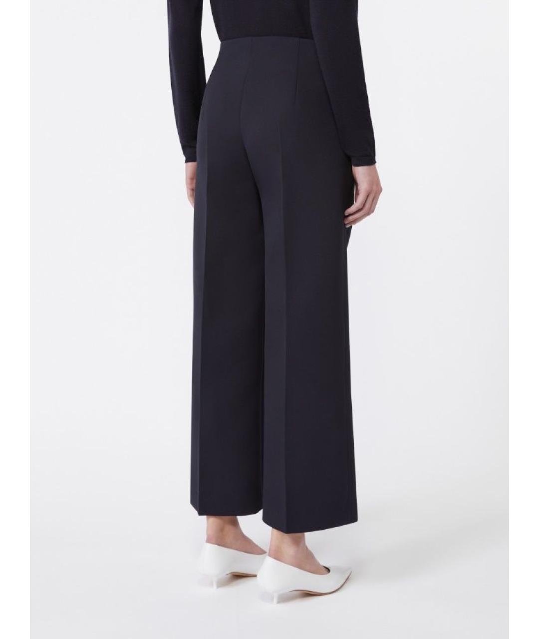 MAX MARA Темно-синие полиэстеровые прямые брюки, фото 3