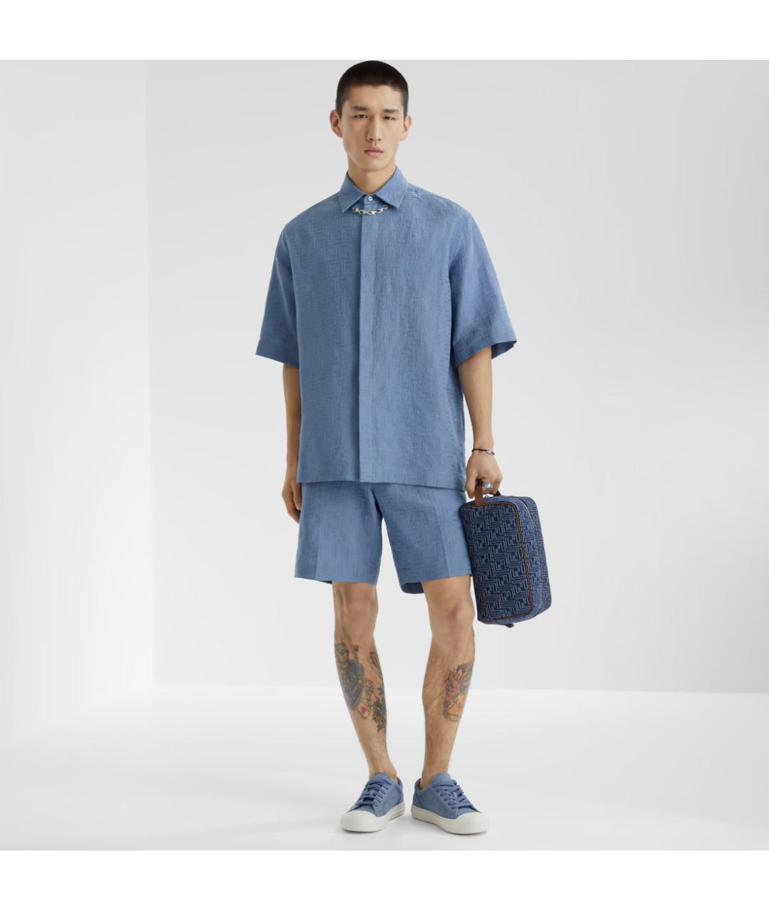 FENDI Голубые льняные повседневные брюки, фото 4