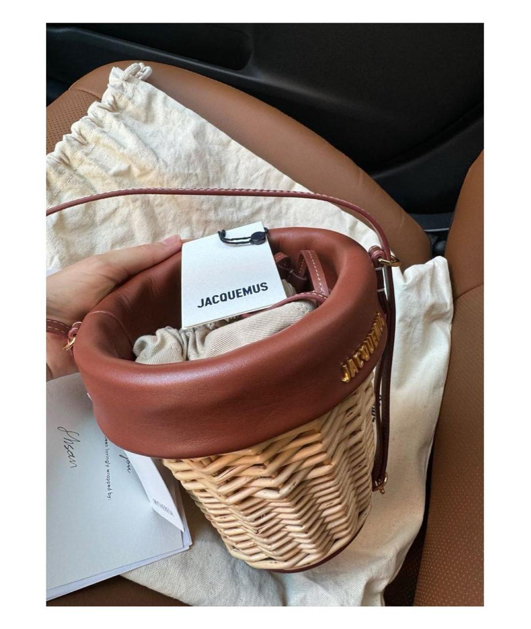 JACQUEMUS Бежевая пелетеная сумка через плечо, фото 4