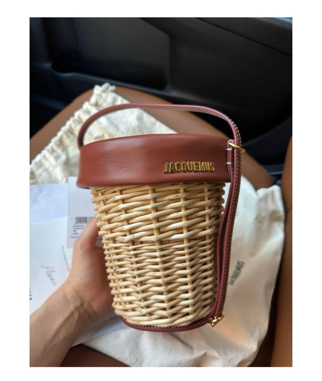 JACQUEMUS Бежевая пелетеная сумка через плечо, фото 2