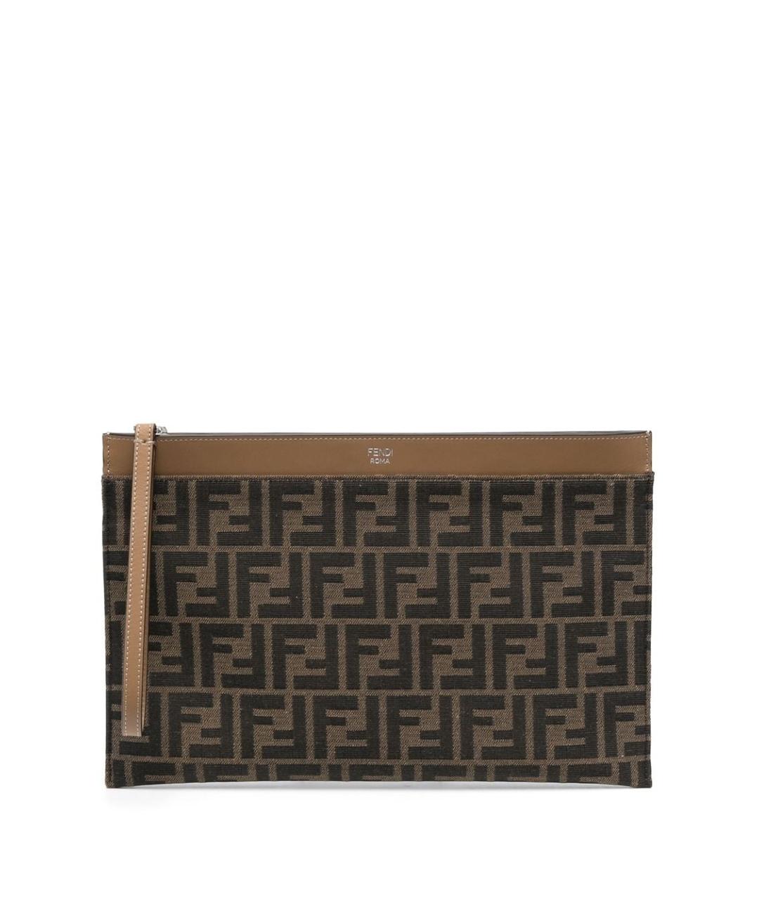 FENDI Коричневая жаккардовая папка для документов, фото 1