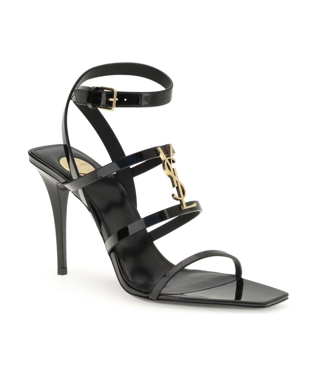 SAINT LAURENT Черные босоножки из лакированной кожи, фото 2