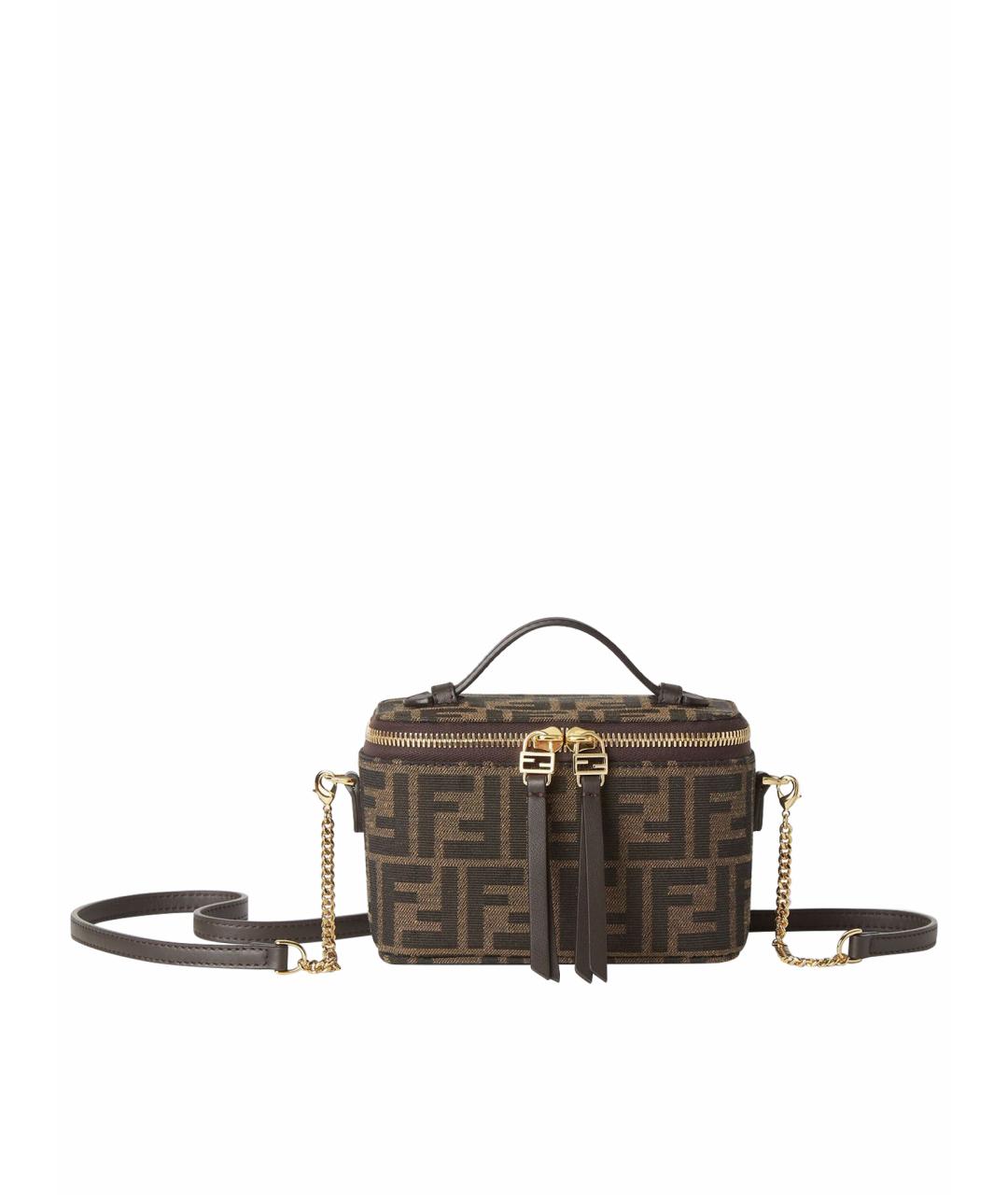 FENDI Коричневая жаккардовая сумка с короткими ручками, фото 1