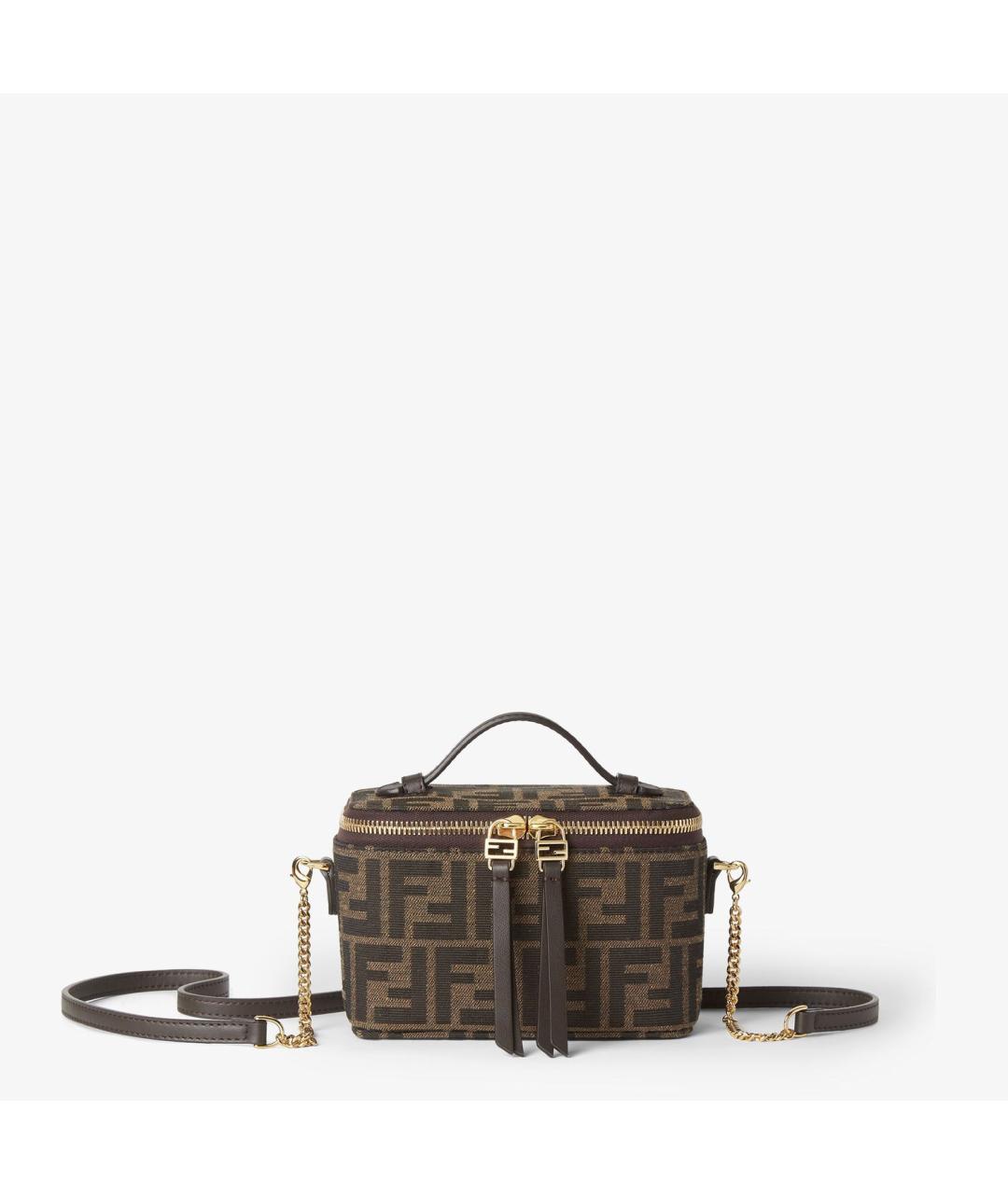 FENDI Коричневая жаккардовая сумка с короткими ручками, фото 6