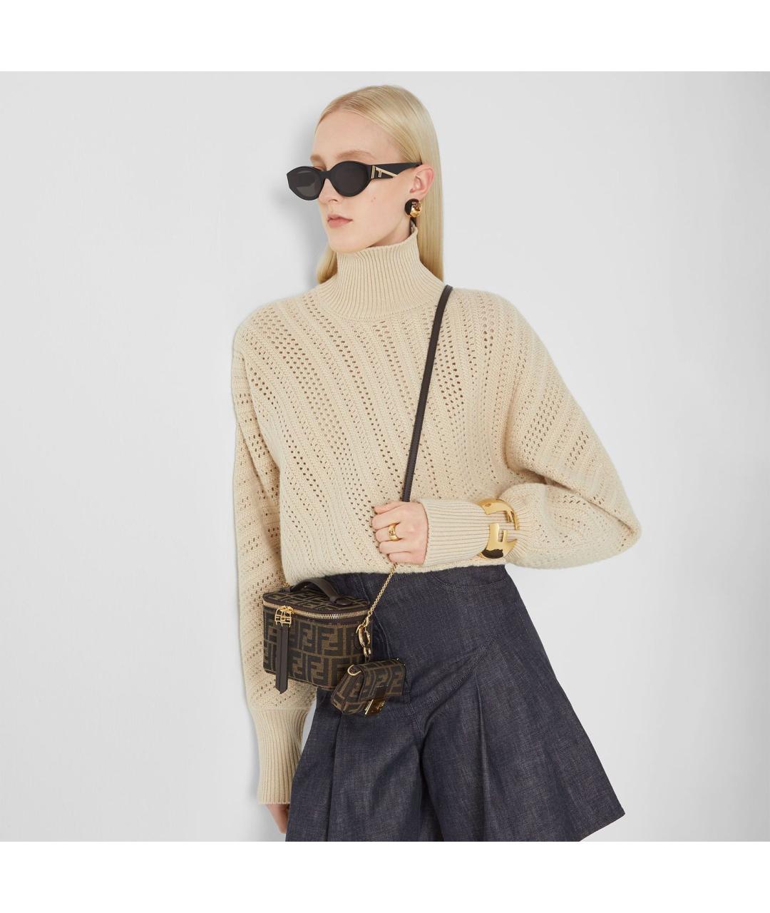 FENDI Коричневая жаккардовая сумка с короткими ручками, фото 2