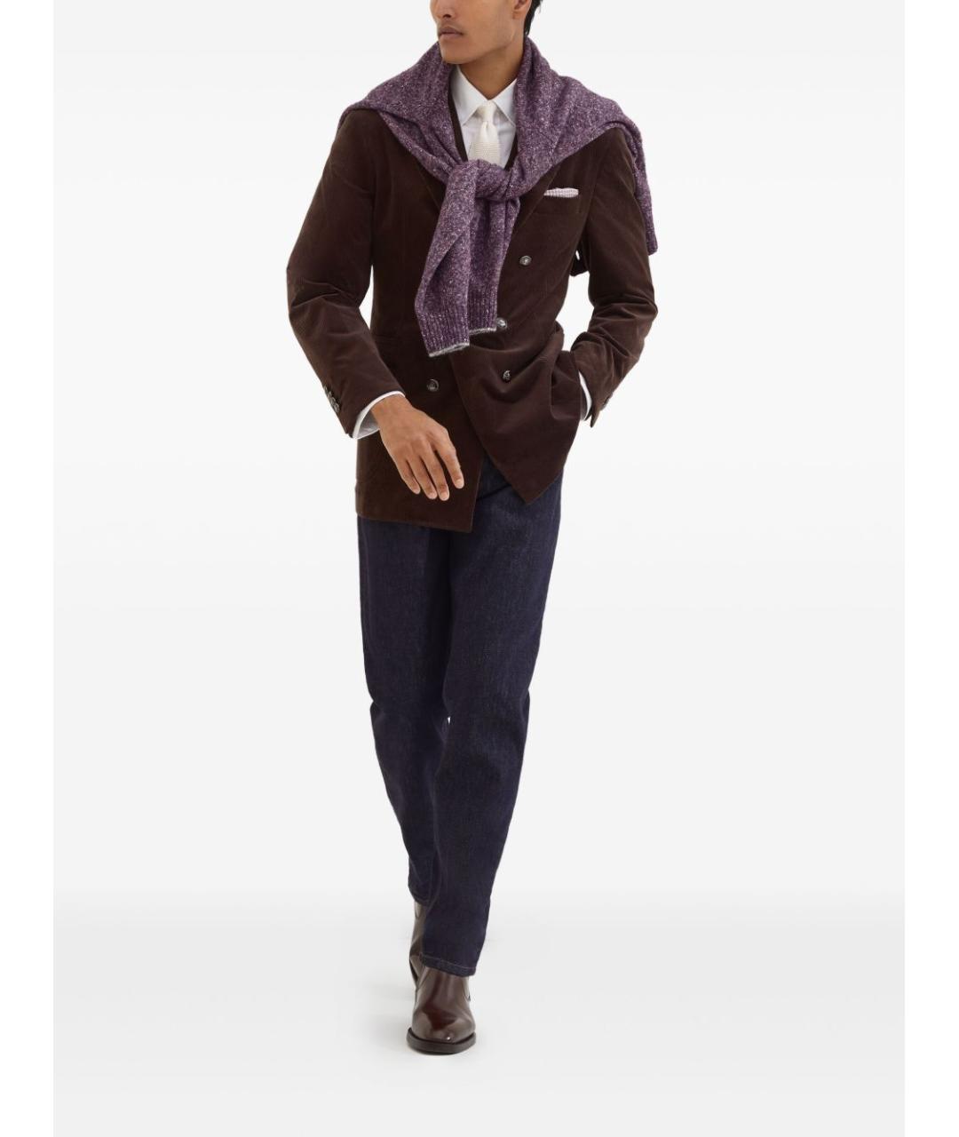 BRUNELLO CUCINELLI Темно-синие хлопковые прямые джинсы, фото 5