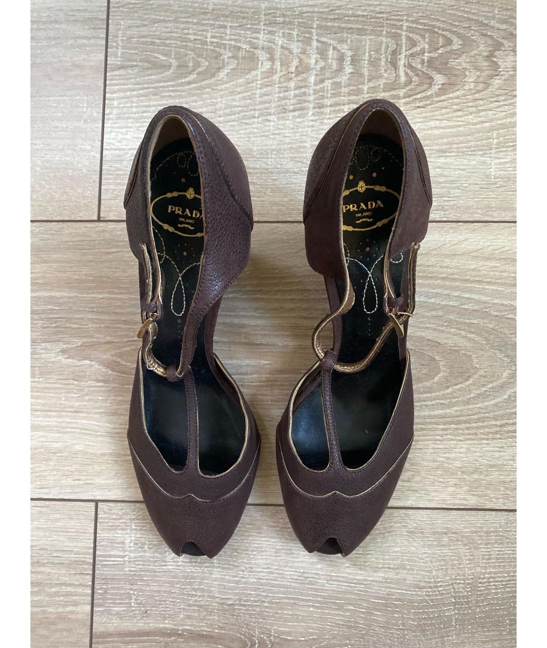 PRADA Коричневые кожаные туфли, фото 2