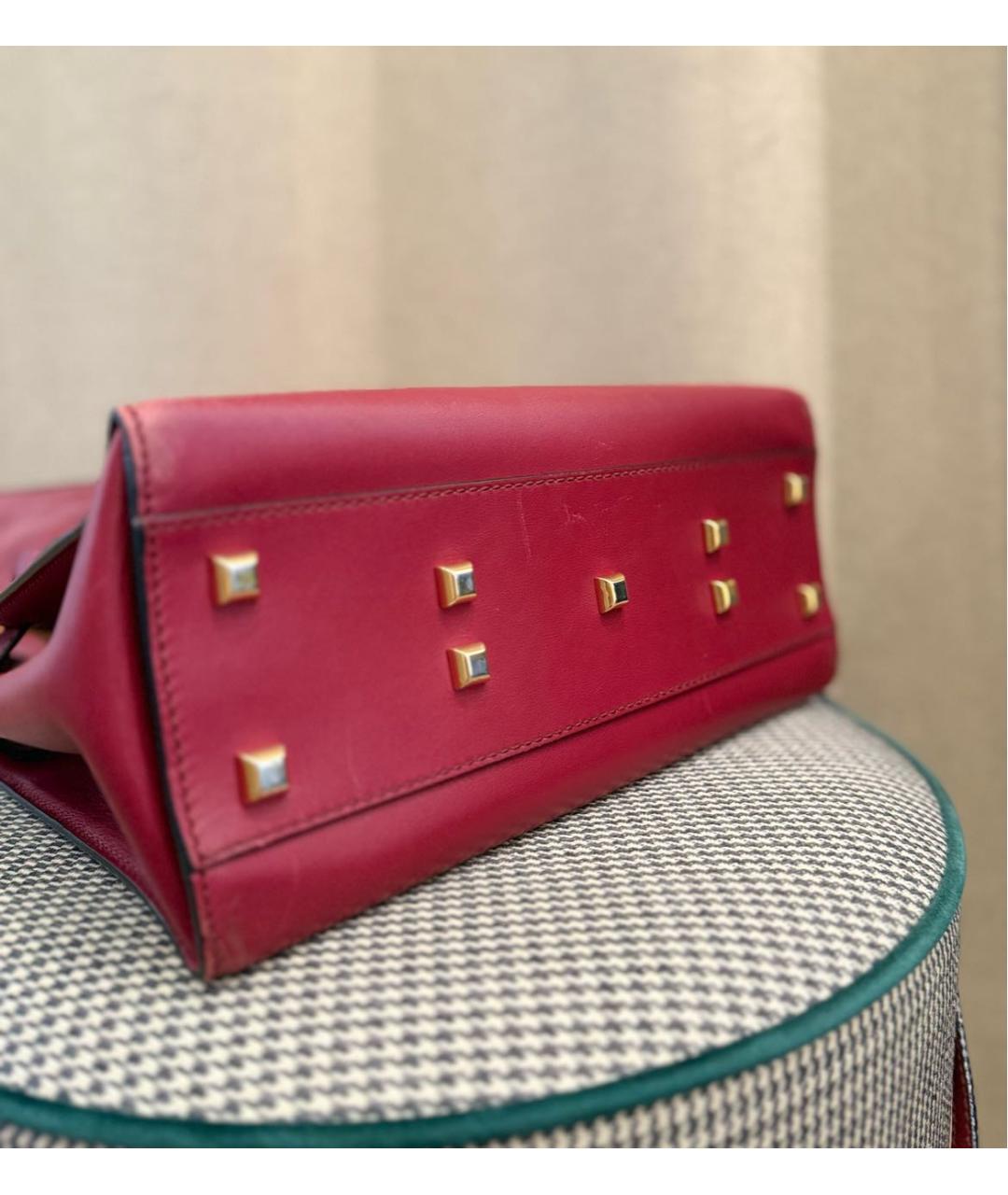 VALENTINO Бордовая кожаная сумка тоут, фото 6