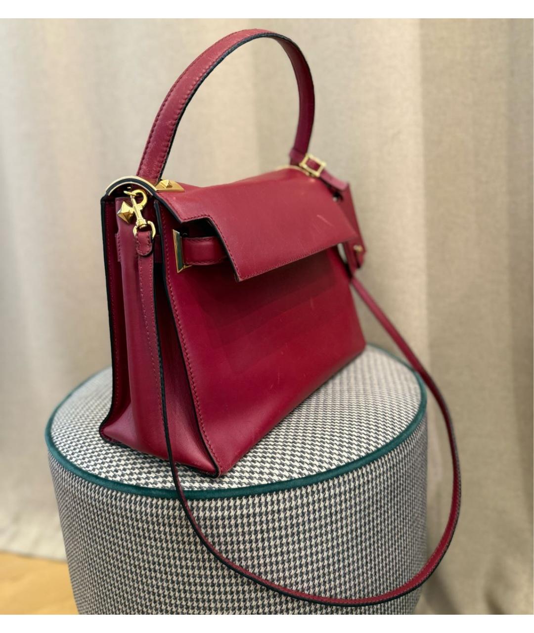 VALENTINO Бордовая кожаная сумка тоут, фото 4