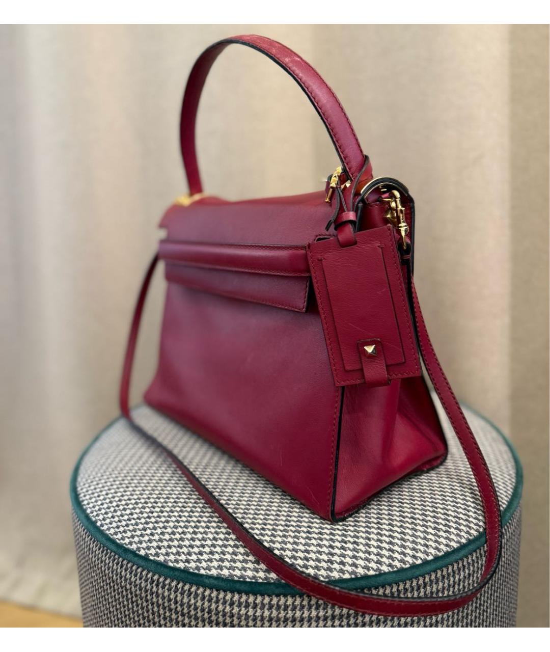 VALENTINO Бордовая кожаная сумка тоут, фото 2