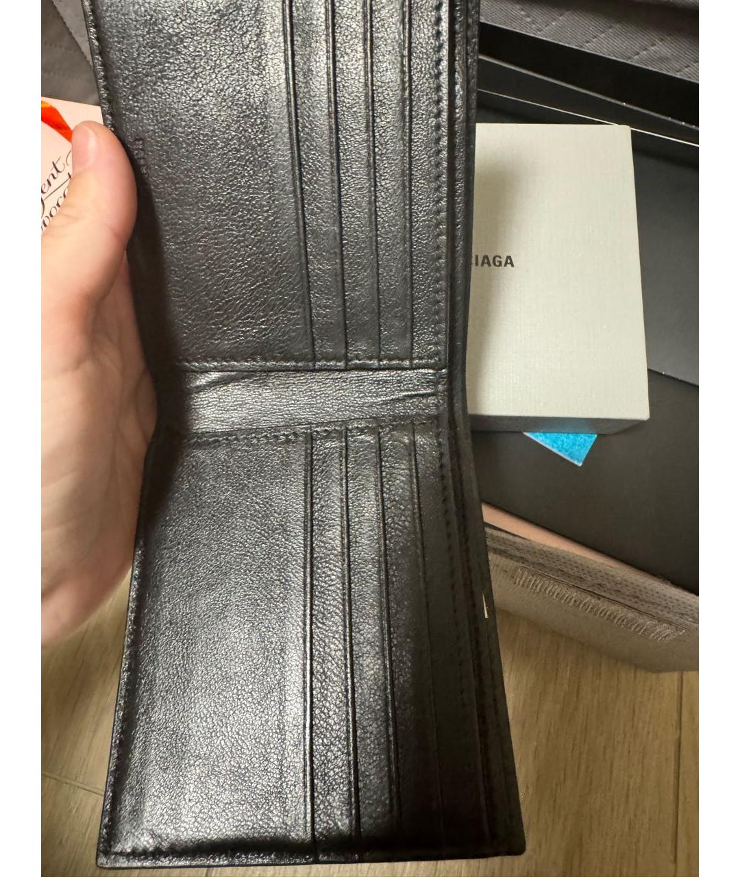 BALENCIAGA Черный кожаный кошелек, фото 3