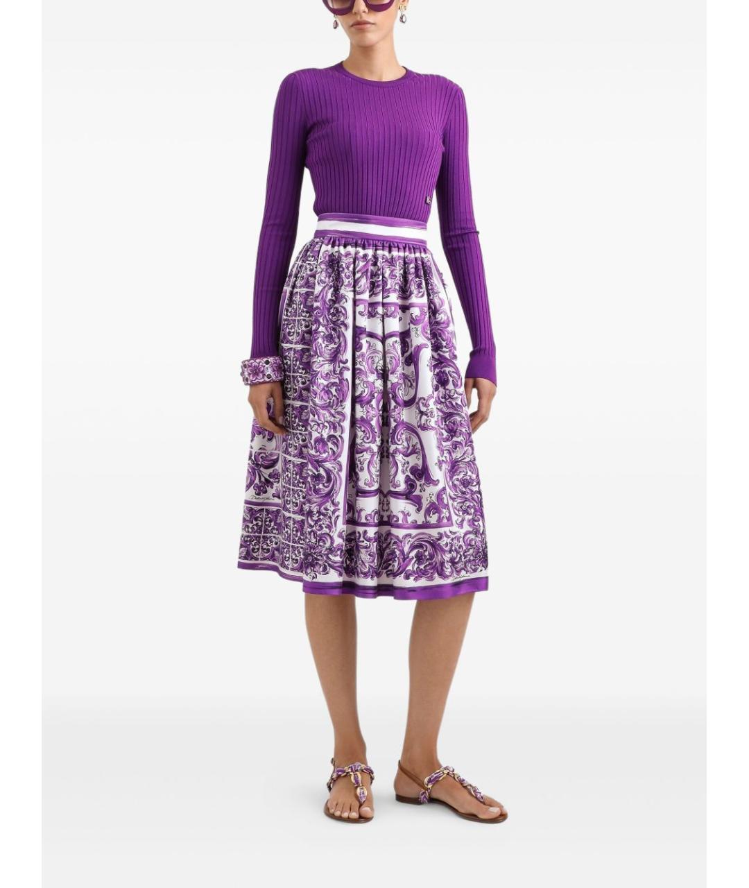 DOLCE&GABBANA Фиолетовая шелковая юбка миди, фото 2