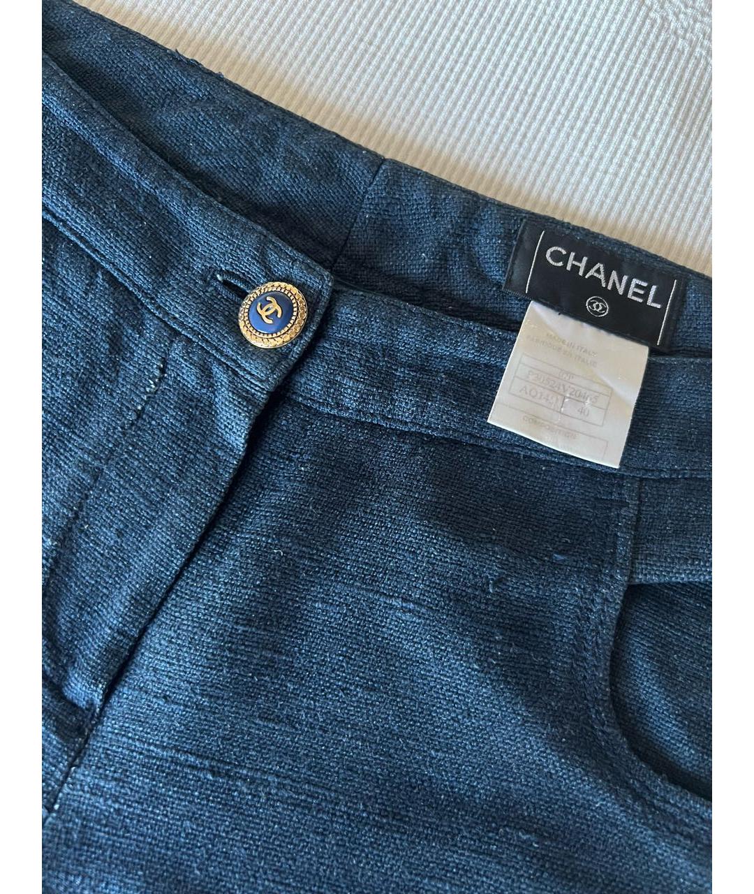 CHANEL Темно-синие шелковые прямые брюки, фото 3