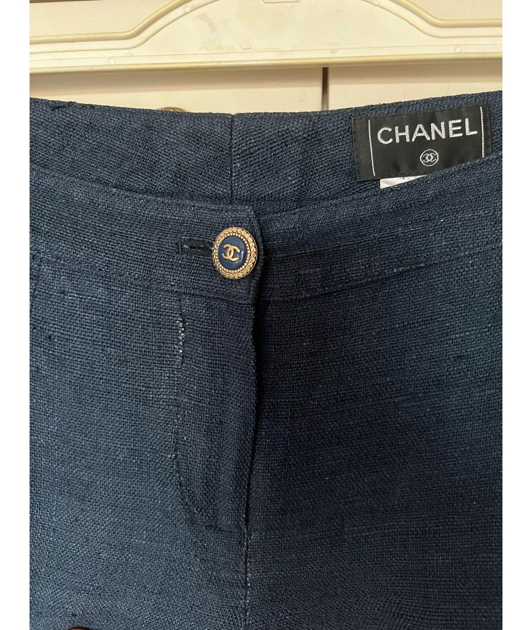 CHANEL Темно-синие шелковые прямые брюки, фото 7