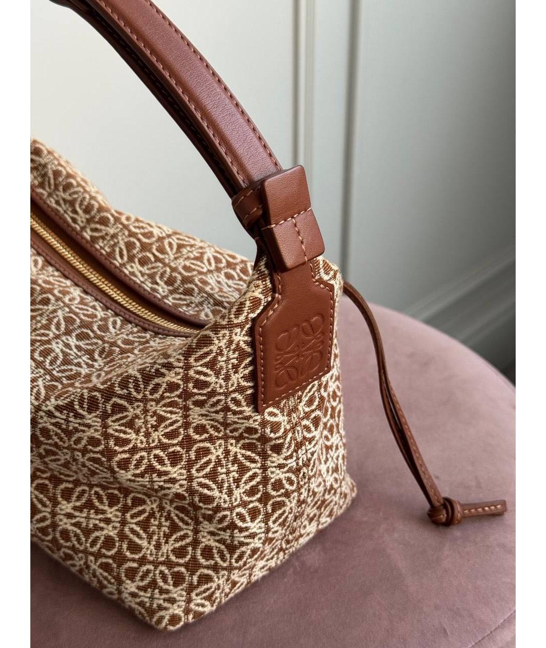 LOEWE Коричневая жаккардовая сумка с короткими ручками, фото 3