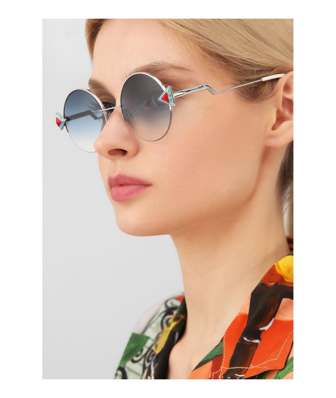 FENDI Голубые металлические солнцезащитные очки, фото 3