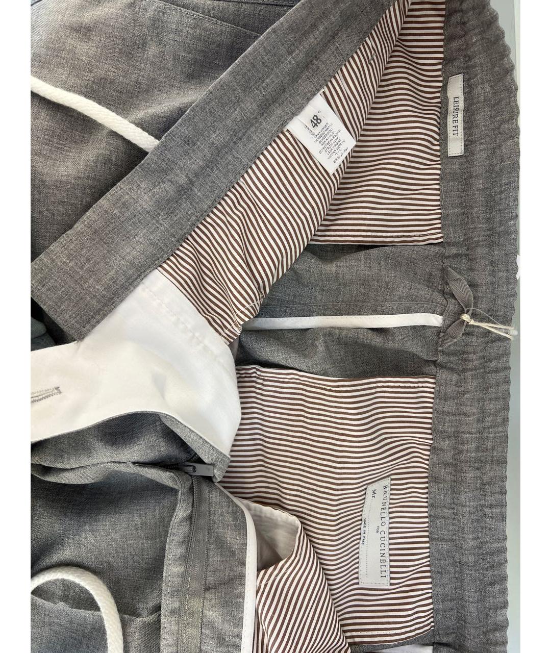 BRUNELLO CUCINELLI Серые шерстяные повседневные брюки, фото 4