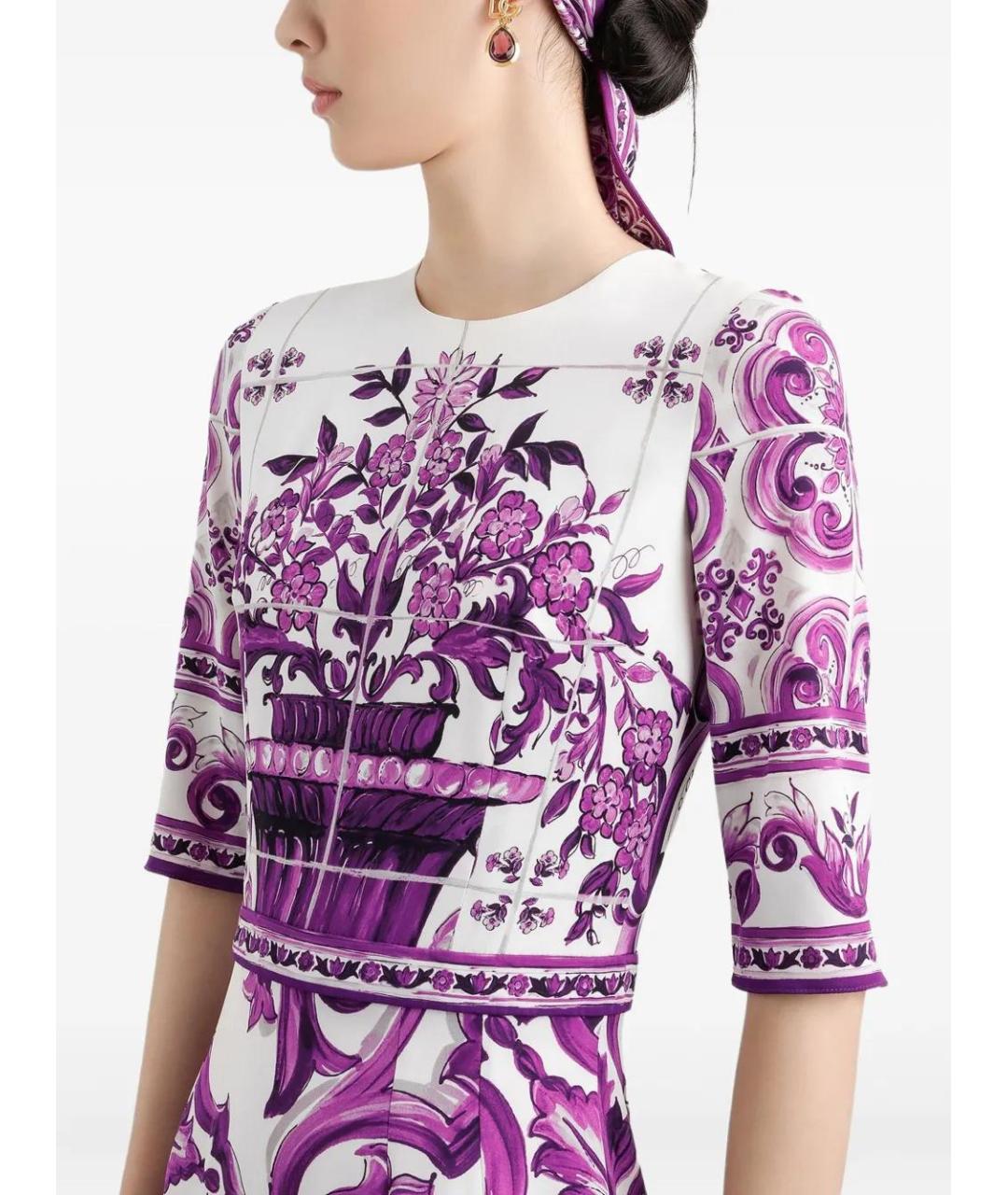 DOLCE&GABBANA Фиолетовое шелковое повседневное платье, фото 4