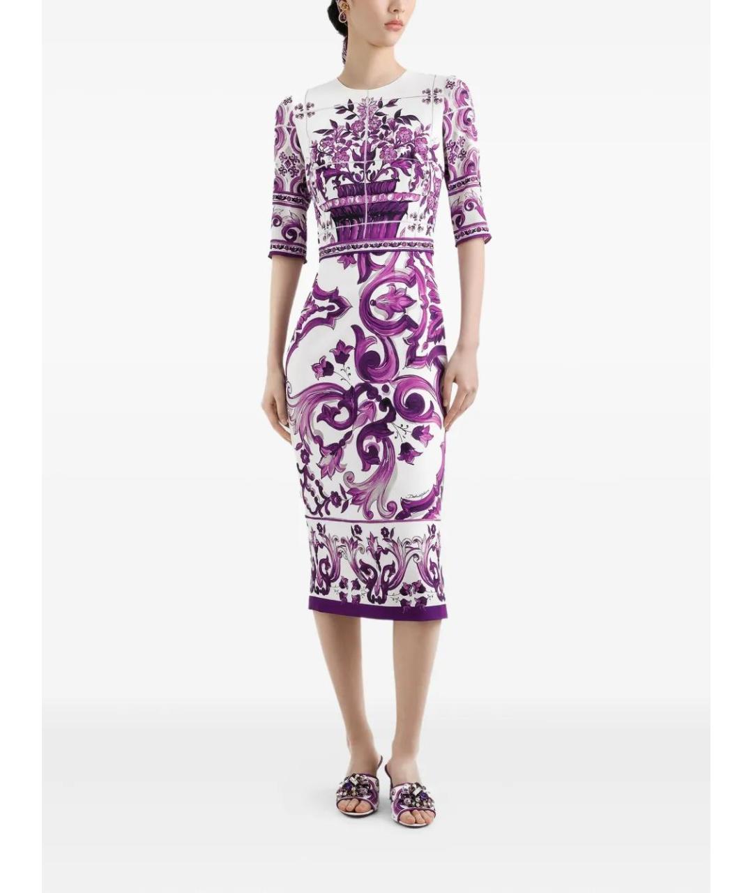 DOLCE&GABBANA Фиолетовое шелковое повседневное платье, фото 2