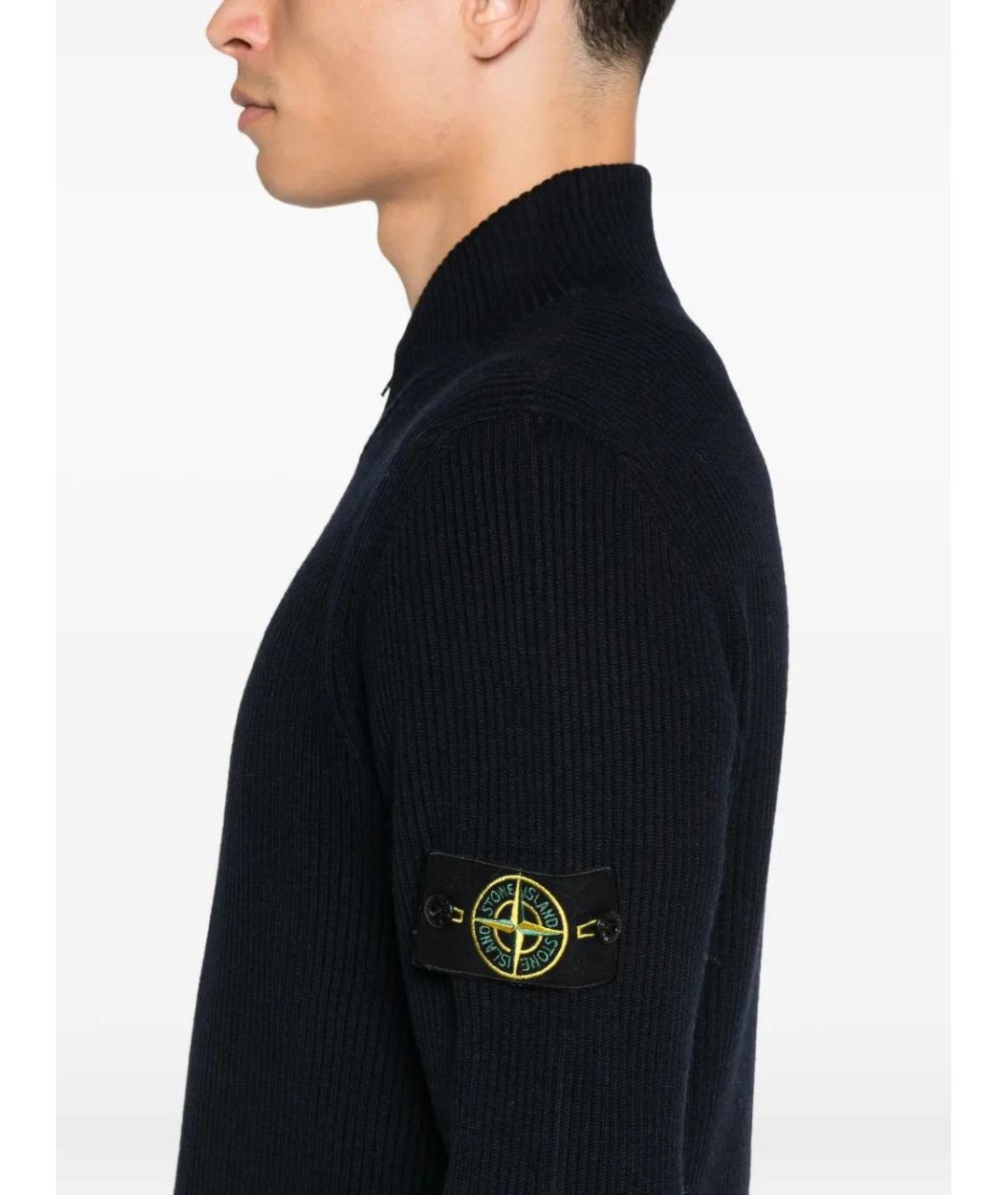 STONE ISLAND Темно-синий шерстяной кардиган, фото 5