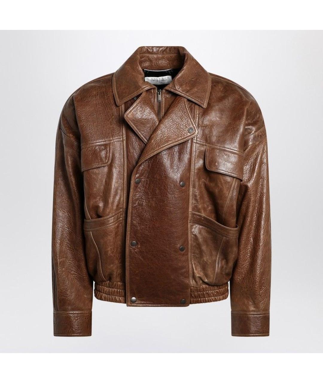 SAINT LAURENT Коричневая кожаная куртка, фото 3