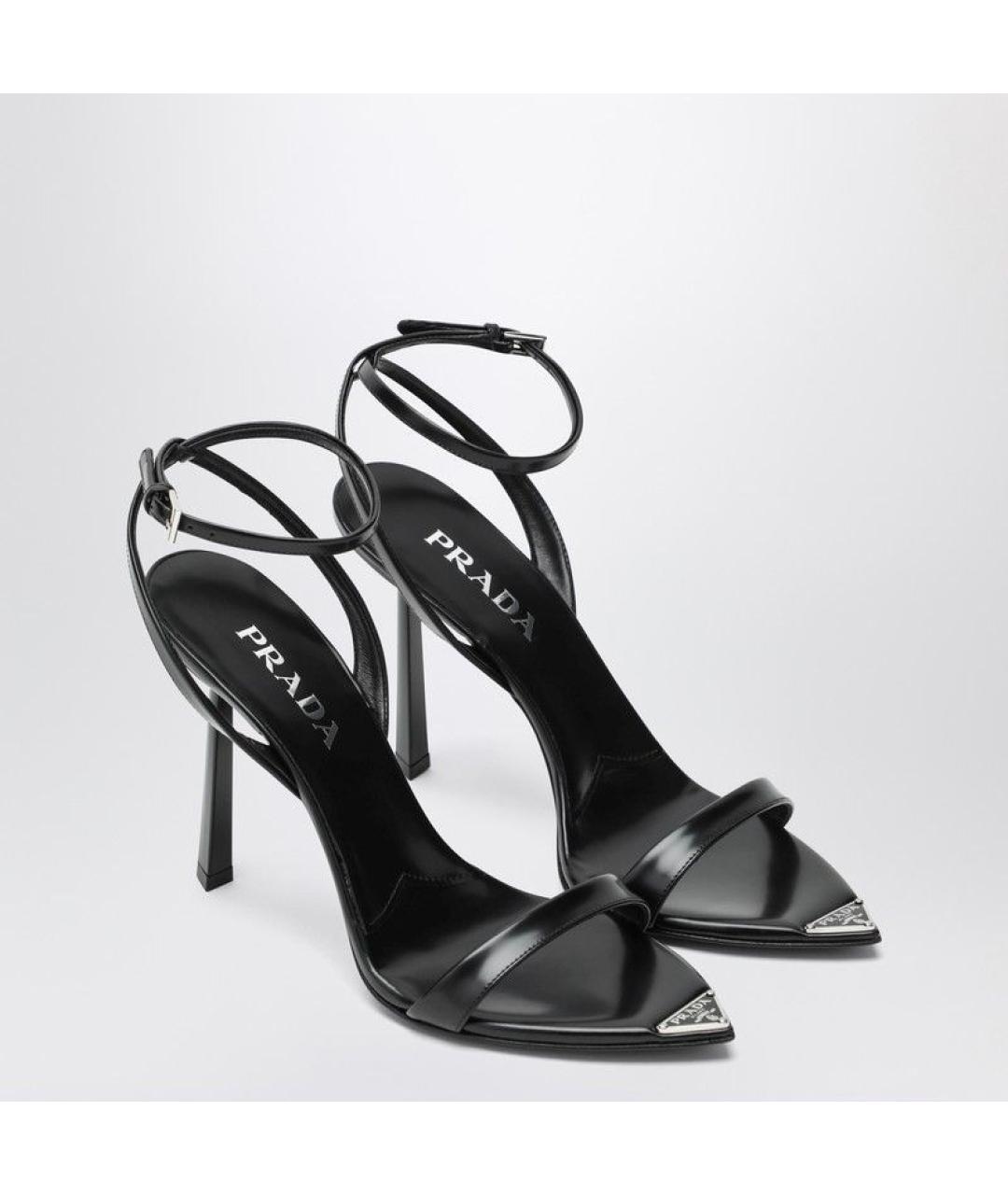 PRADA Черные кожаные босоножки, фото 2